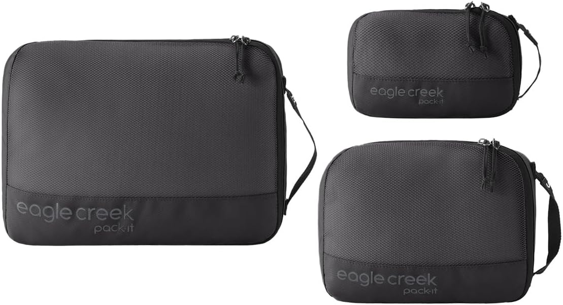 Eagle Creek Pack-It Reveal Cube Set – Packing Cubes for Compartmentalizing Luggage – Durable – Ultra-Lightweight – Water-Resistant – Easy Grab Zipper Pull – Mesh Windows – Black – XS/S/M