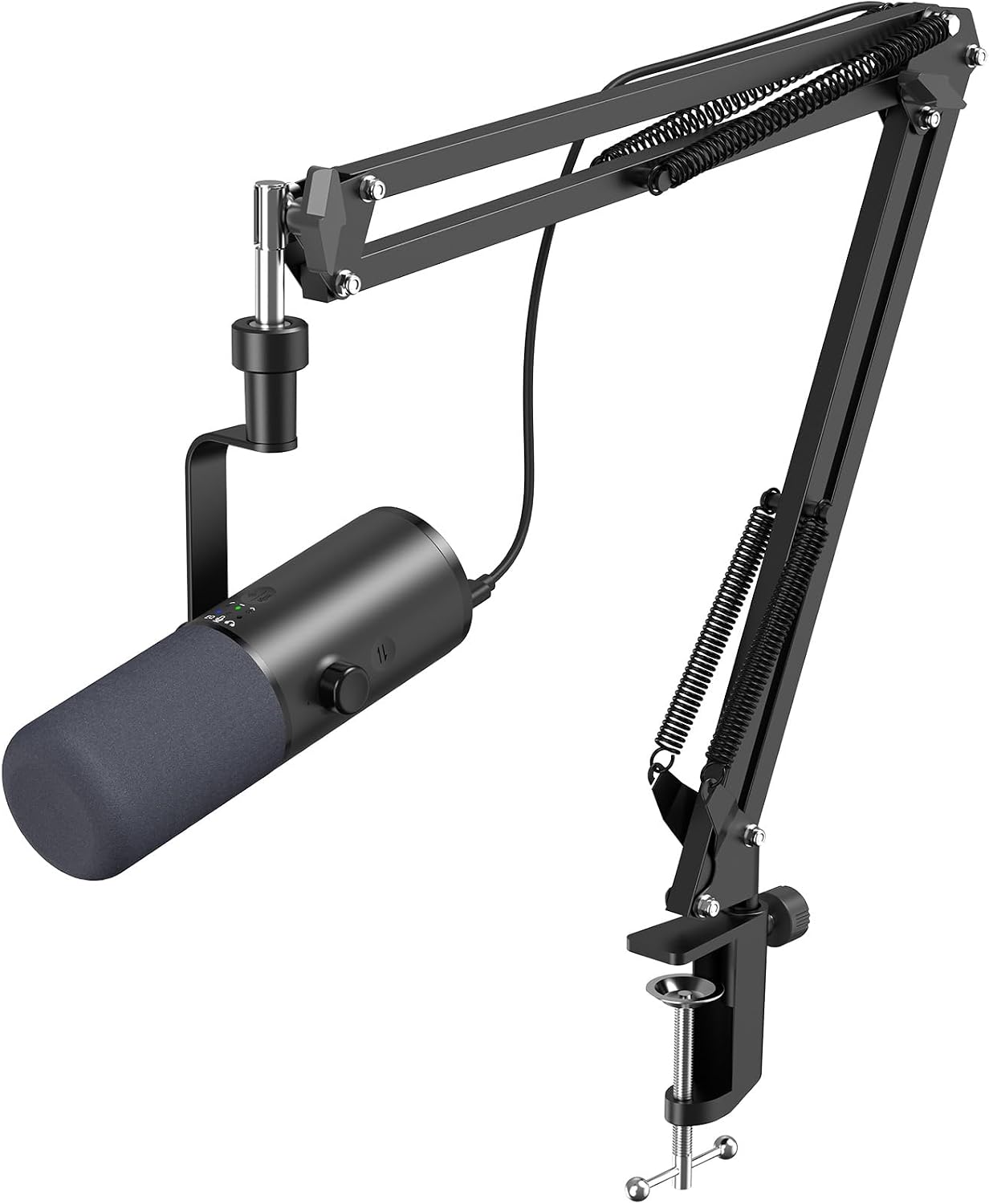 TONOR Dynamic Podcast Microphone for Content Creators, Cardioid XLR/USB Mic, AI Noise Cancellation, Tap Mute, 3.5mm Jack for Monitoring, Volume Control, Microfono with Boom Arm, Black, TD510 AIR H+