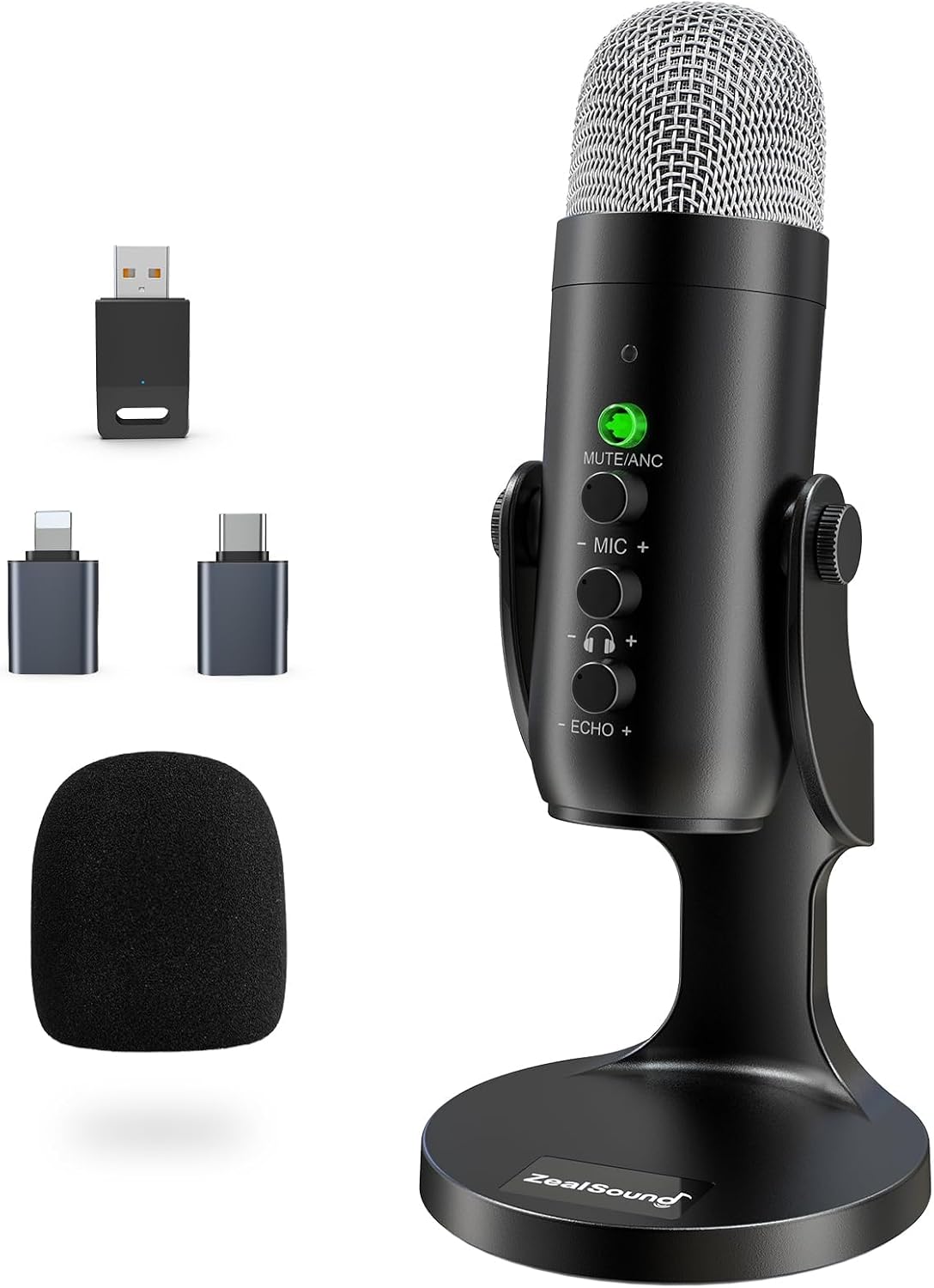 ZealSound Wireless Microphone for PC iPhone iPad & Android, Cordless USB Mic with Noise Cancellation, Mute, Gain, Echo & Zero-Latency Monitoring for Podcasting Streaming Gaming YouTube TikTok Video