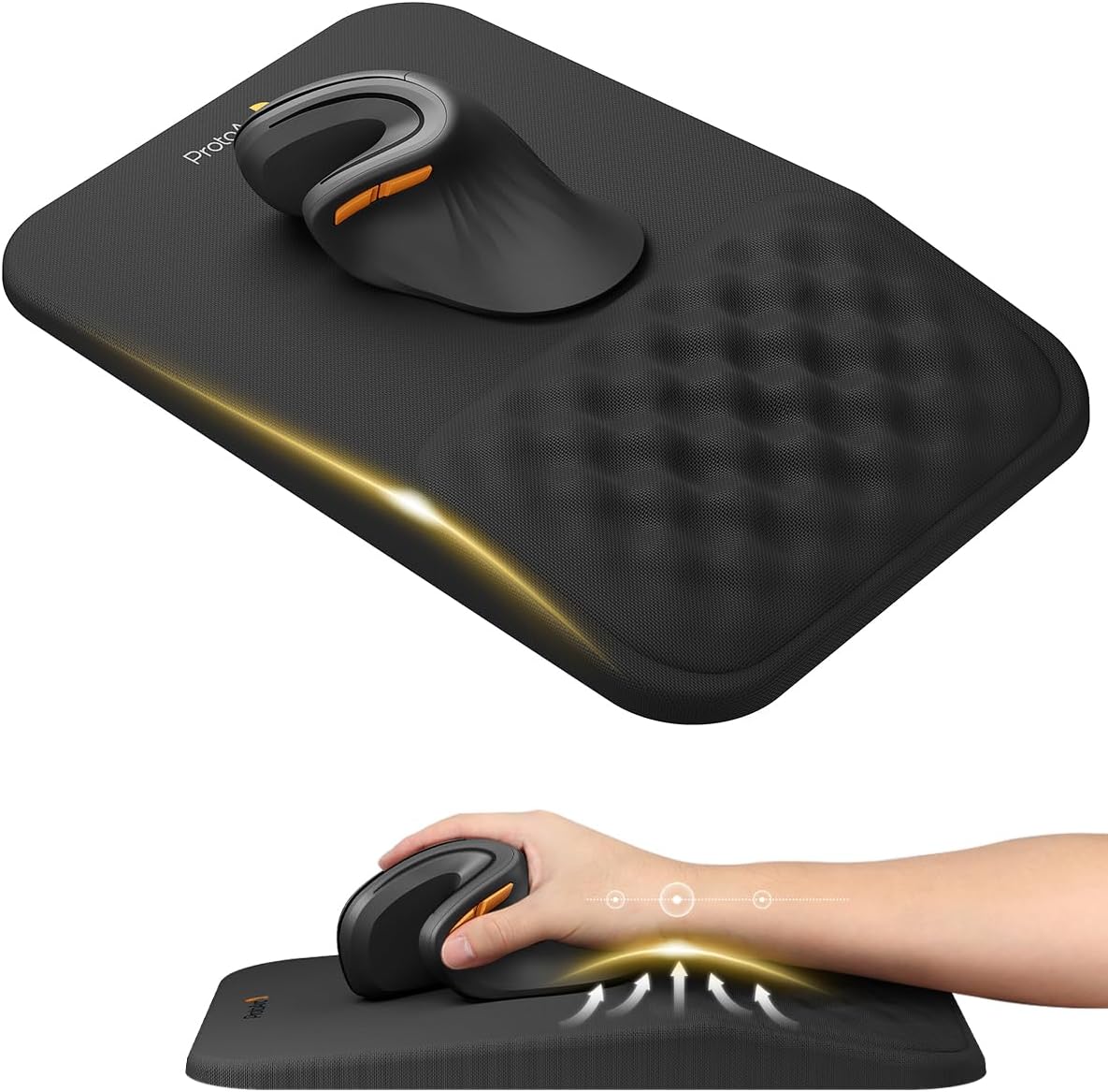 ProtoArc Ergonomic Mouse Pad with Wrist Rest, MP50 Mousepad with Massage Design, Soft Memory Foam and Non-Slip PU Base for Pain Relief, Desk, Home, Office, 12×8 Inches, Black (Mouse Not Included)