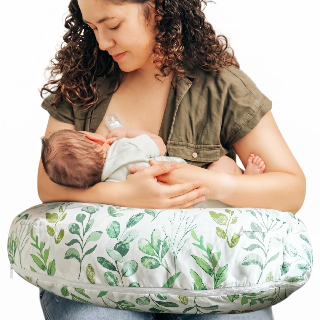 Boppy Nursing Pillow – Verified Safe Breastfeeding Pillow with Softer Fill for Comfortable Support, Machine Wash & Dry Cover, Non-Toxic Materials – Green Sage Leaf