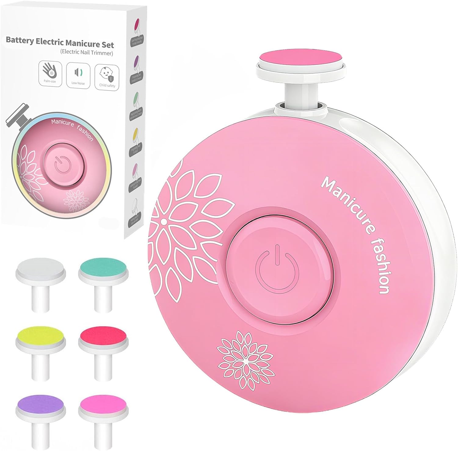 Baby Nail File Electric, Easy & Safe Baby Nail Trimmer for Newborn Infant Toddler, Whisper-Quiet Baby Nail Clipper, 6 Grinding Heads, Pink, Baby Shower Gift
