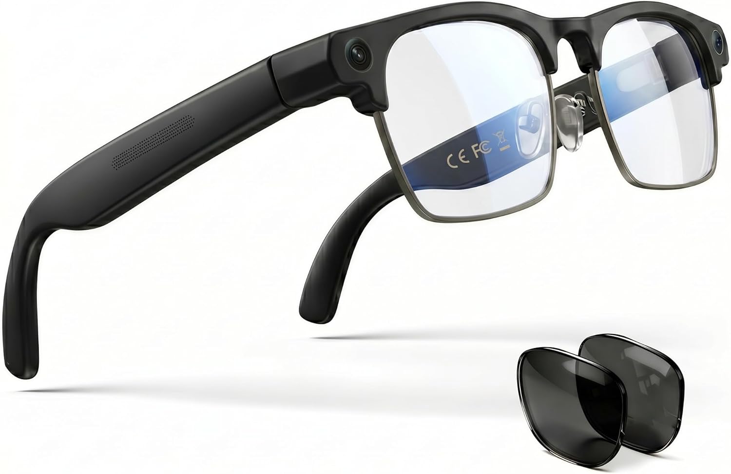 EGQINR 4K Camera Smart Glasses, 8MP Camera Glasses for Life Vlog Travel Work, AI Assistant, Photos, Open-Ear Audio, Blue Light Blocking Glasses, Real-Time Translation, Extra Sunglasses for Men Women