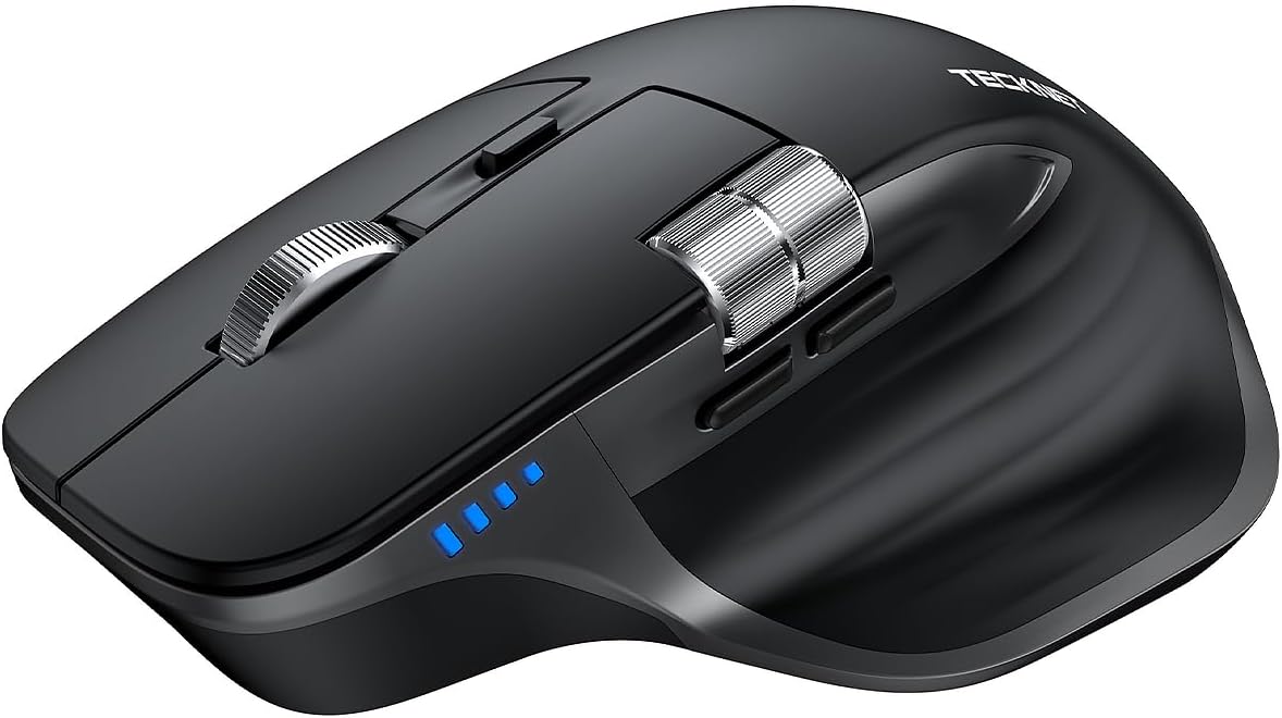 TECKNET Wireless Mouse, Bluetooth Mouse (BT5.3/5.0 & 2.4G) Rechargeable Ergonomic Optical Mouse with 6 Adjustable DPI, Side Scroll, Quiet Clicks, USB A Receiver, 7 Buttons, Wide Compatibility – Black