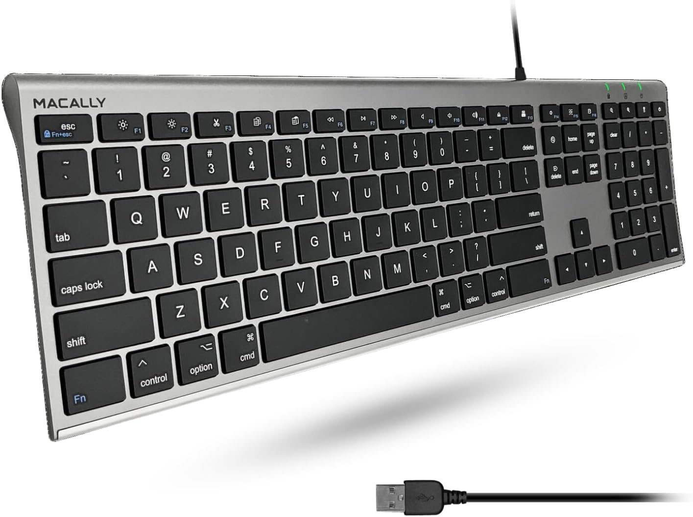 Macally Ultra-Slim USB Wired Computer Keyboard – Works Great as Both a Windows or Wired Mac Keyboard – Compatible Full Size Apple Keyboard with Numeric Keypad for Mac mini, iMac, MacBook – Space Gray