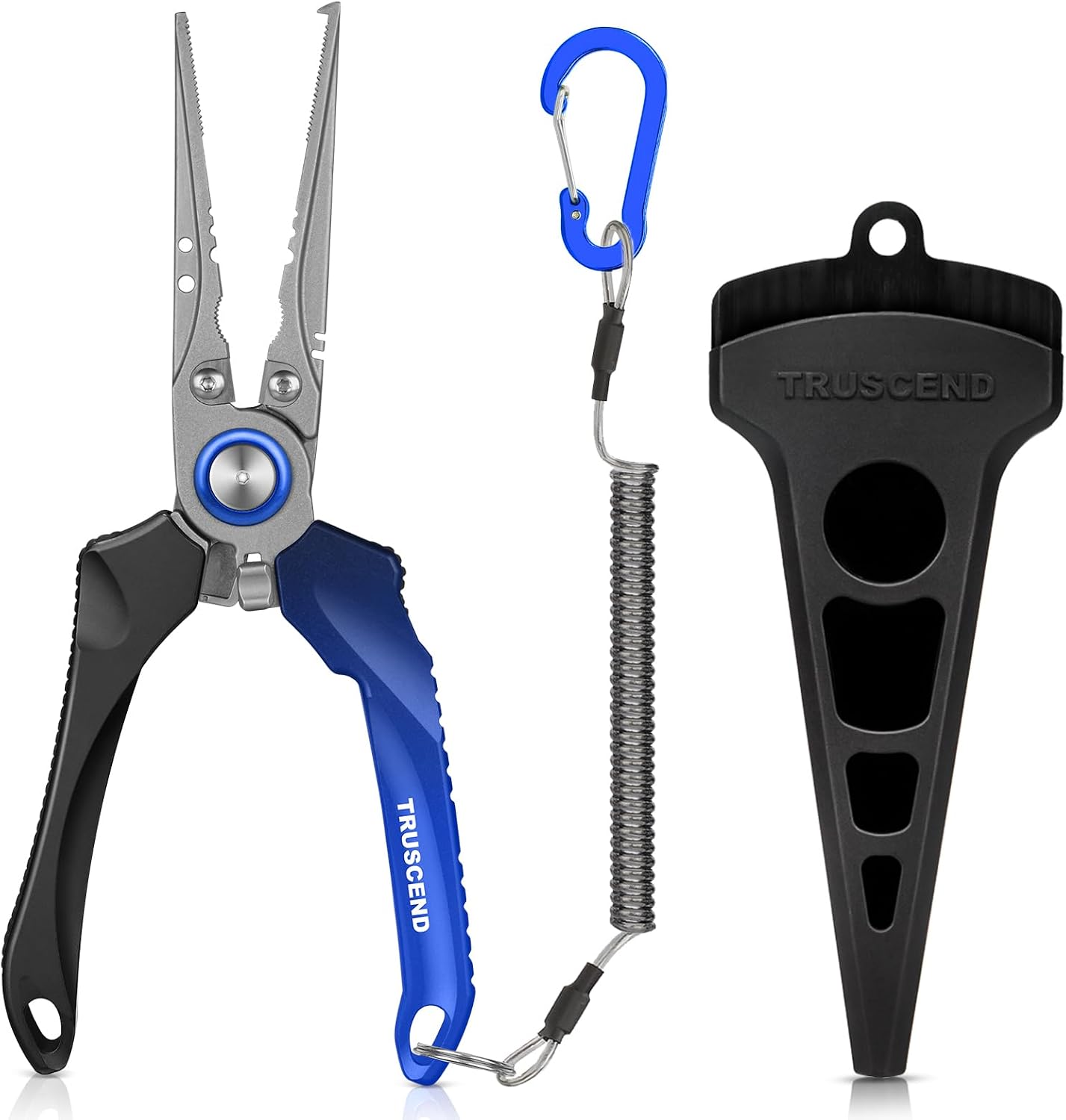 TRUSCEND Easy Use Lockable Fishing Pliers with Tungsten Carbide Cutter, Innovative Ergonomic Handy Handle, Saltwater Corrosion Resistant Teflon Coated Fishing Tool, Light Multi-Function Fishing Gear