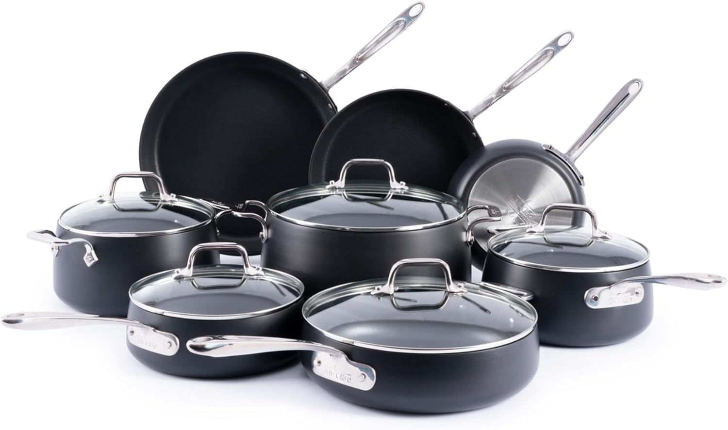 All-Clad HA1 Expert Hard Anodized Nonstick Cookware Set (13 Piece) Pots, Frying Pans, Dishwasher-Safe, Oven-Safe Up to 500°F Compatible with All Stovetops (Gas, Electric & Induction) – Black