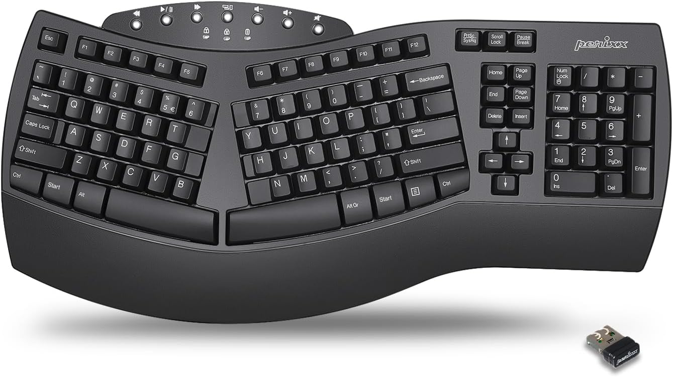 Perixx PERIBOARD-512B Wired Ergonomic Keyboard – Split Keyboard, Wrist Rest, Natural Typing – Wired USB Connectivity – US English – Black
