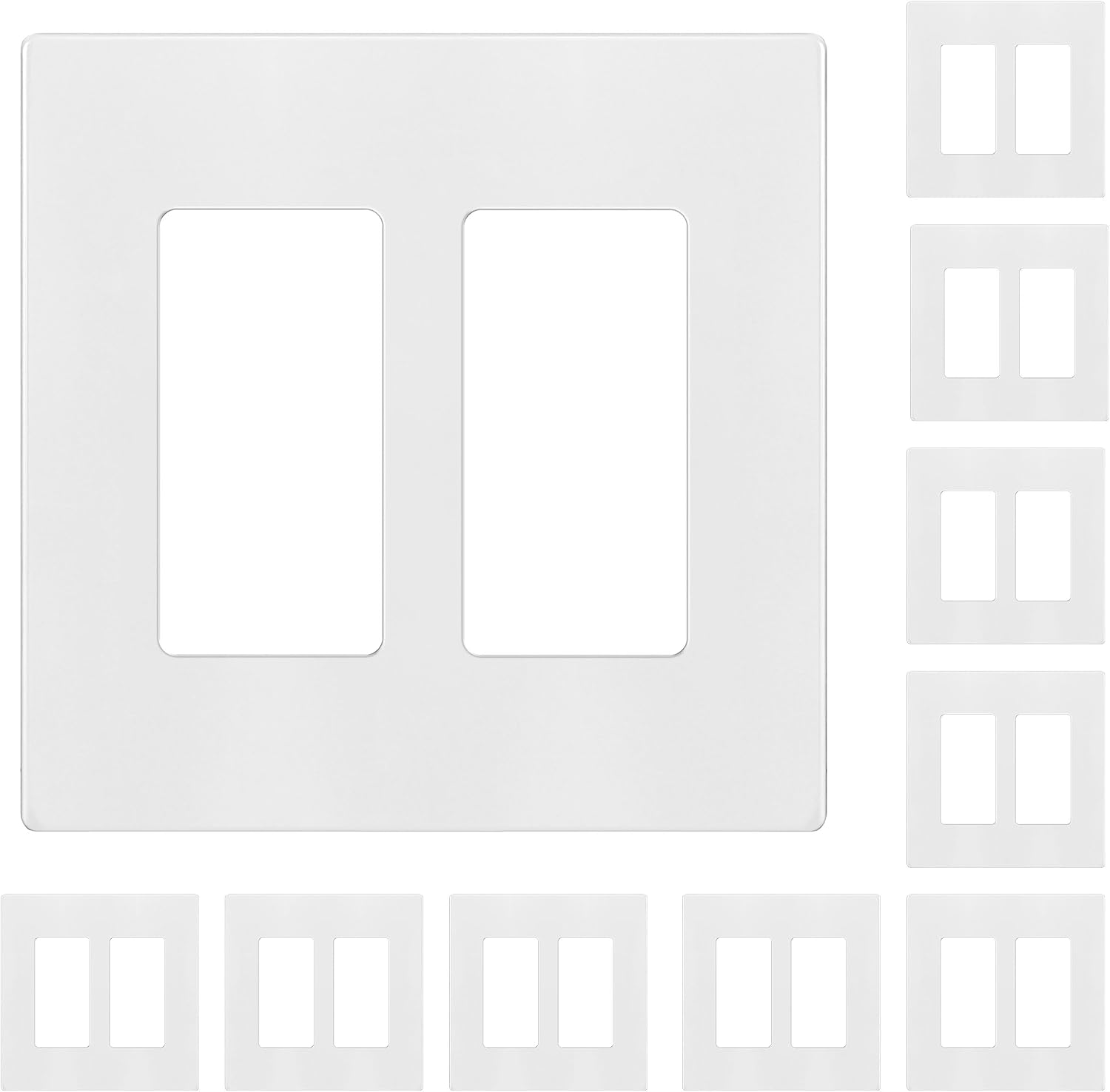 ENERLITES Screwless Decorator Wall Plates Child Safe Outlet Covers, Size 2-Gang 4.68″ H x 4.73” L, Unbreakable Polycarbonate Thermoplastic, SI8832-W-10PCS, Glossy, White (10 Pack)