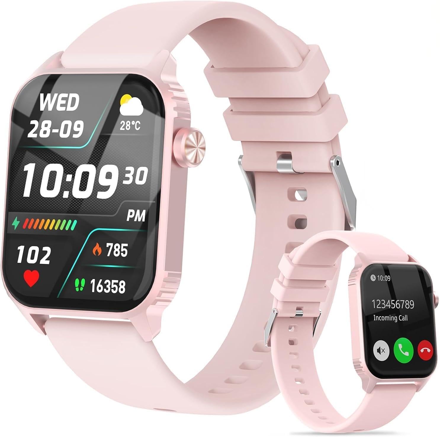 TRAUSI 120+ Sports Modes Smartwatch for Women with Sleep Monitor, IP7 Waterproof, Music Control Watch for iPhone Pink