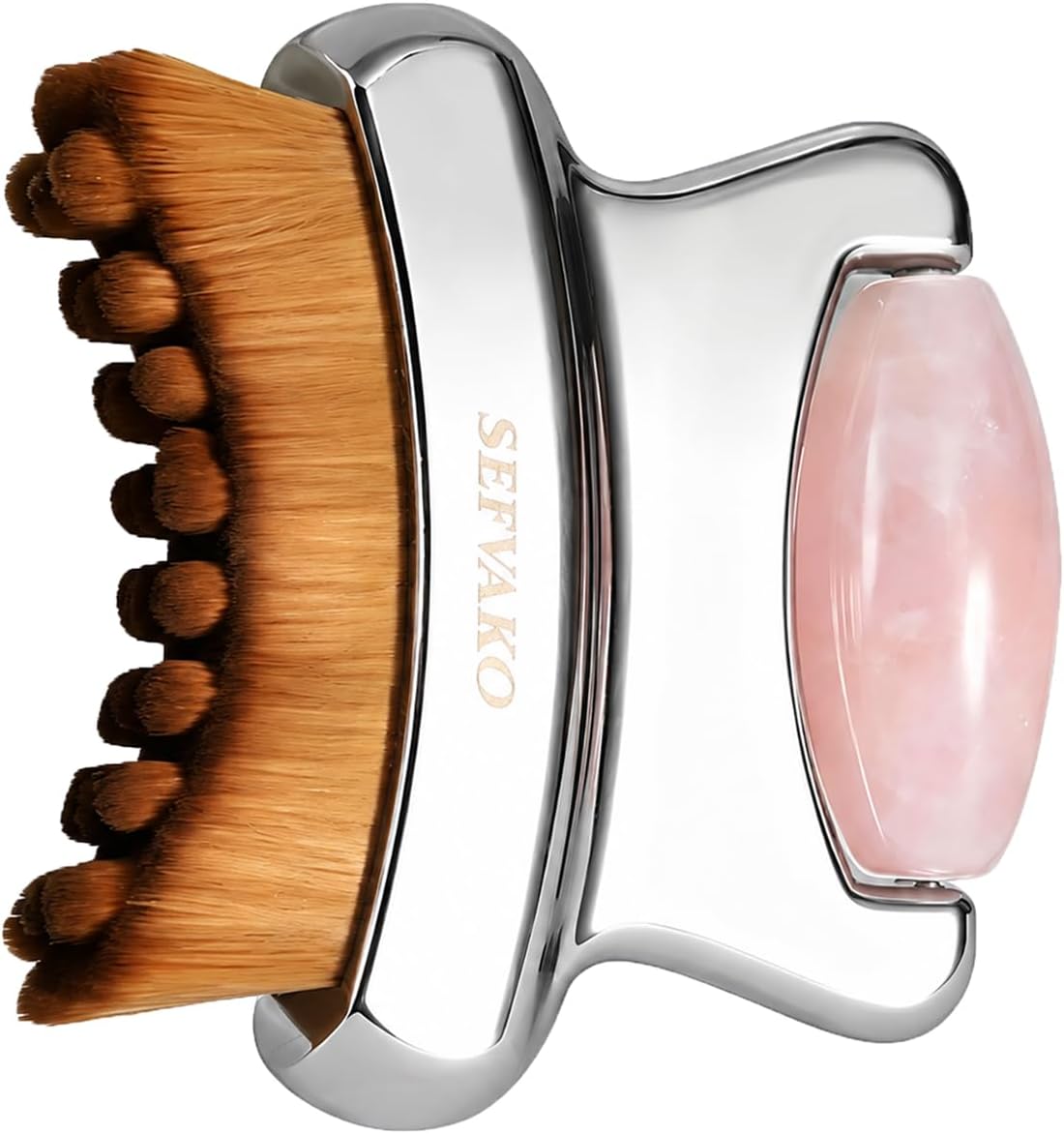 Lymphatic Contour Face Brush and Rose Quartz Roller – 2-in-1 Facial Lymphatic Drainage Brush for Puffiness, Jawline Contouring & Sculpting, Gua Sha & Dry Brush Tool for Facial Massage