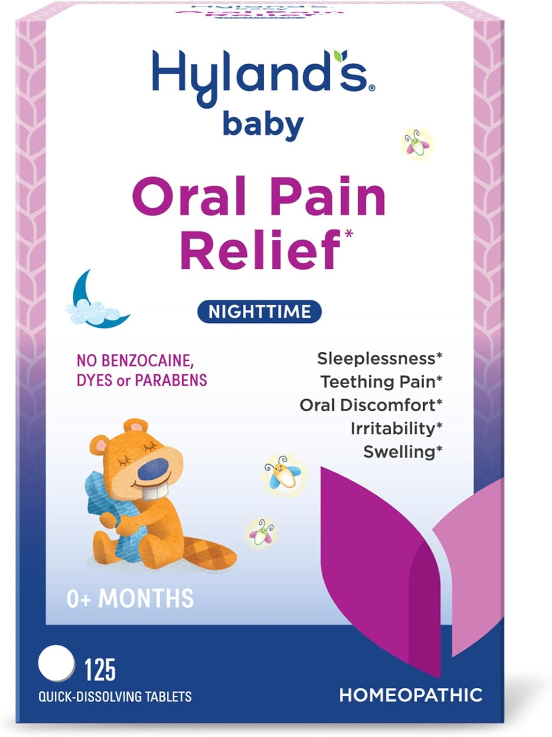 Hyland’s Baby Nighttime Oral Pain Relief Tablets – 125-Count, Up to 62 Doses – Baby and Toddler Soothing Tablets with Chamomile for Discomfort, Irritability & Swelling