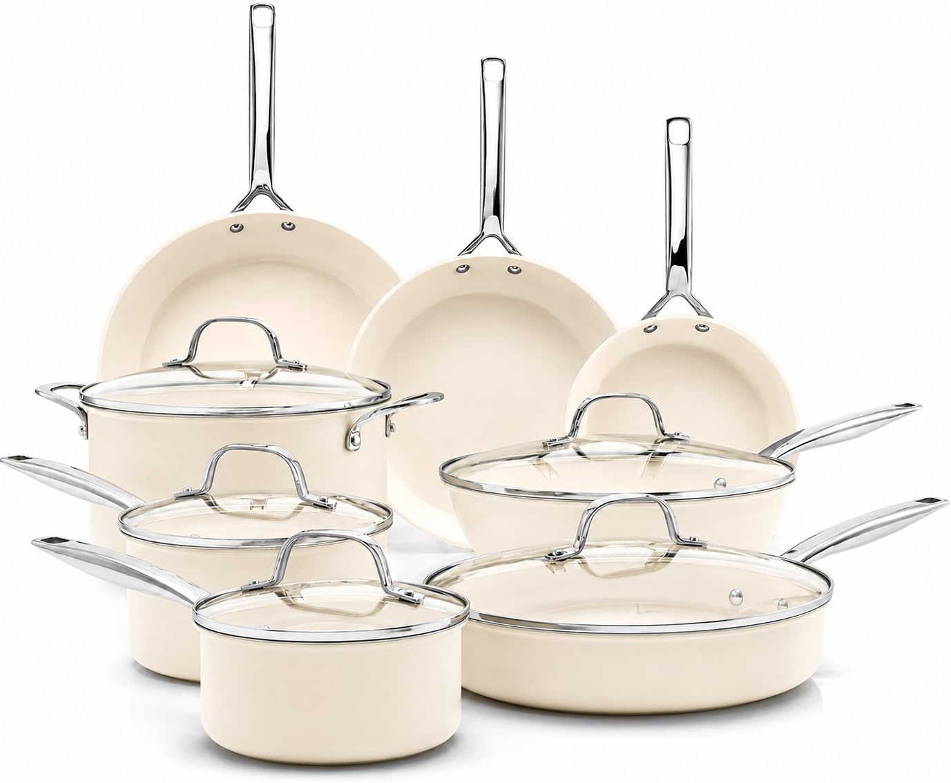 GOTHAM STEEL PRO 13 Pc Pots and Pans Set Non Stick Ceramic Cookware Set | Hard Anodized, Non Toxic PFOA/PTFE/PFOS Free Ceramic & Titanium Coating, Induction Compatible, Oven & Dishwasher Safe