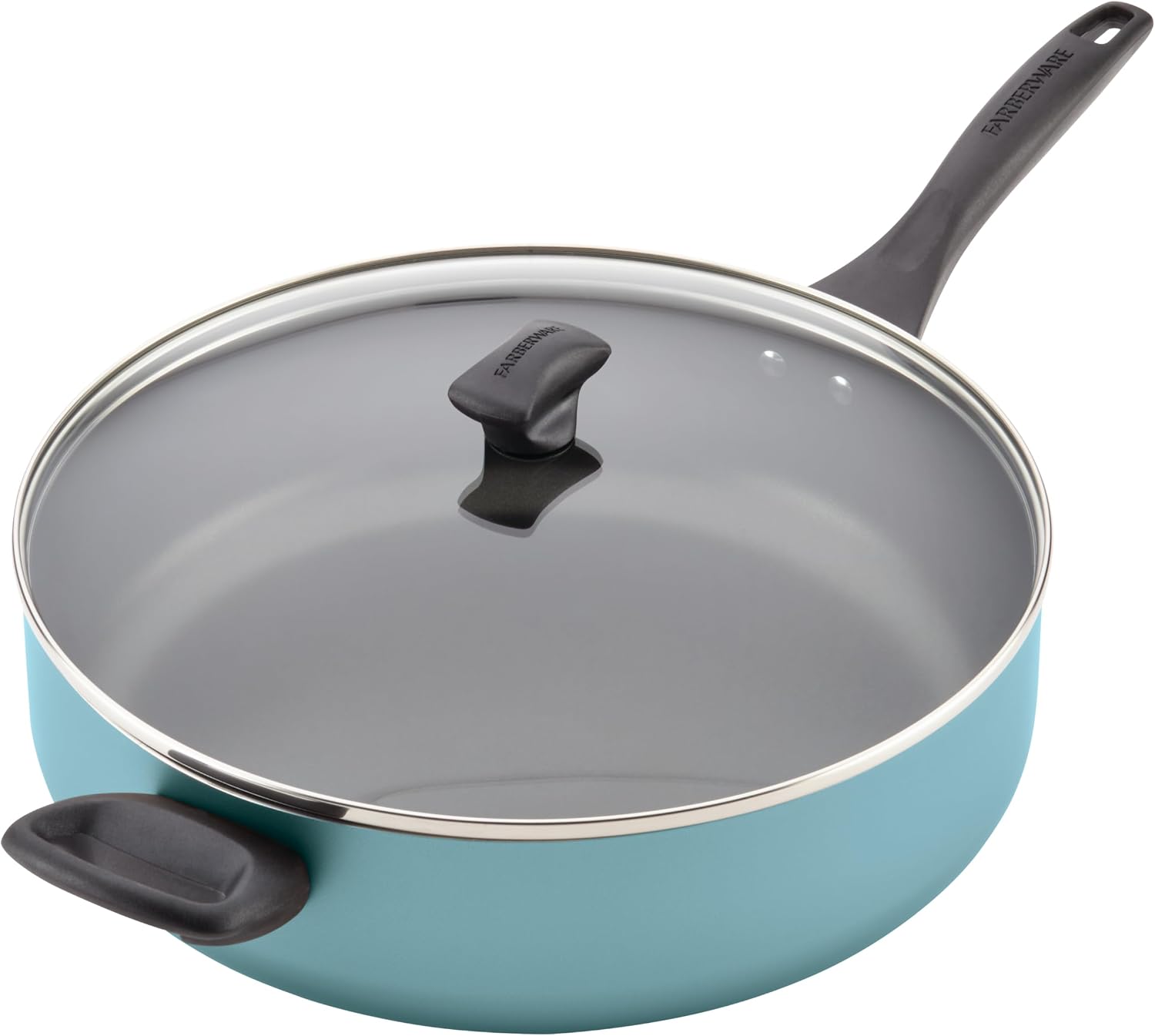 Farberware Dishwasher Safe Nonstick Jumbo Cooker/Saute Pan with Helper Handle -Aluminum, 6 Quart, Blue | Dishwasher Safe Non Stick Coating For Easy Release And Cleanup, Great For Everyday Cooking, in Blue