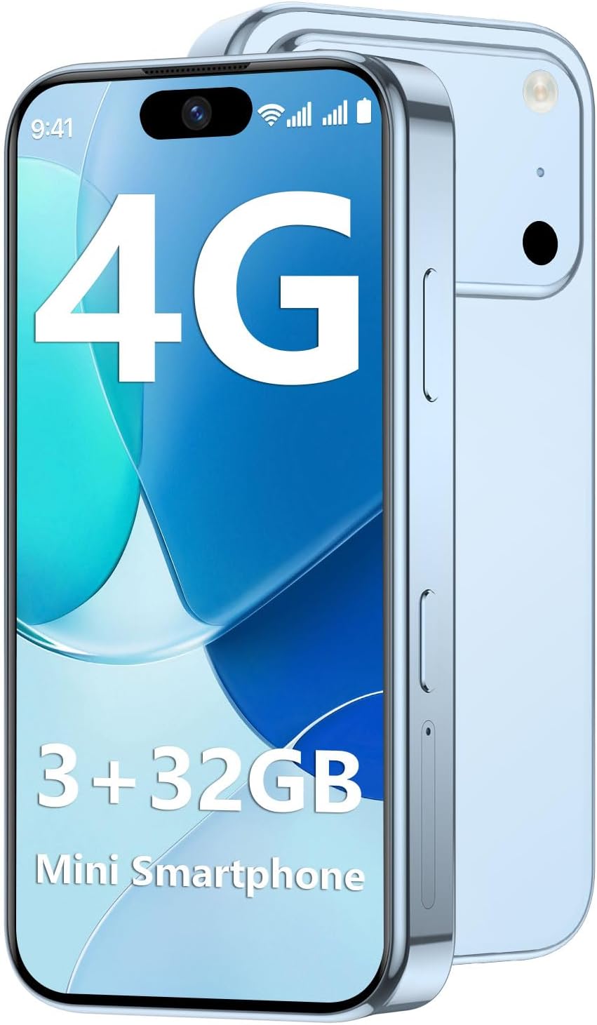 Mini Phone 4G Unlocked 3+32GB Mini Smartphone with 3.7” HD Touch Screen 2000mAh Battery Compact Backup World’s Smallest Phone for Kids & Students GPS Dual SIM Face ID Blue