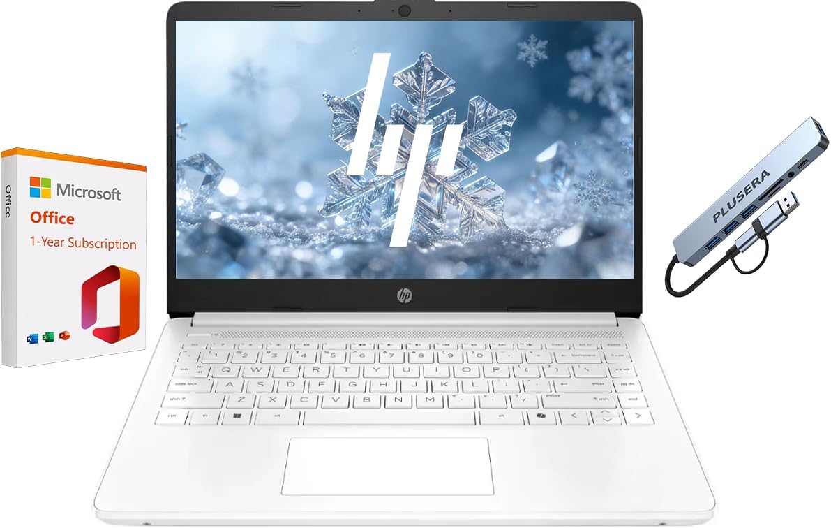 HP 14″ Business Laptop Computer with 1-Year Office 365 with Copilot AI, 16GB RAM 576GB Storage (64GB eMMC+512GB SD Card), Dual-Core Intel, Windows 11,White