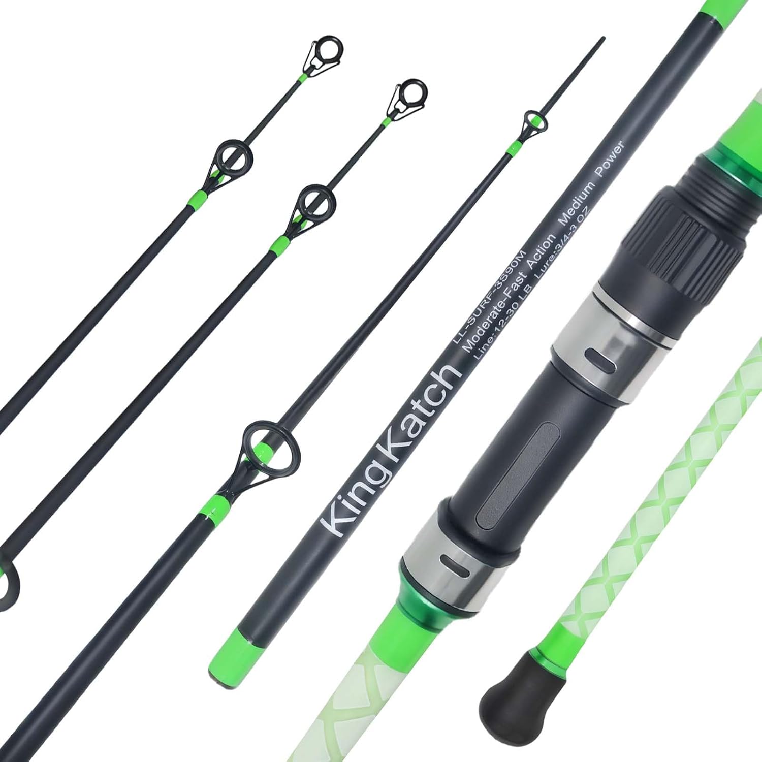 Surf Spinning Fishing Rod 9’/10’/11’/12′, 3-Piece Carbon Fiber Saltwater Rod with 2 Tips, Lightweight High-Sensitivity Long-Cast Shore & Beach Casting Rod for Pier Surf Fishing