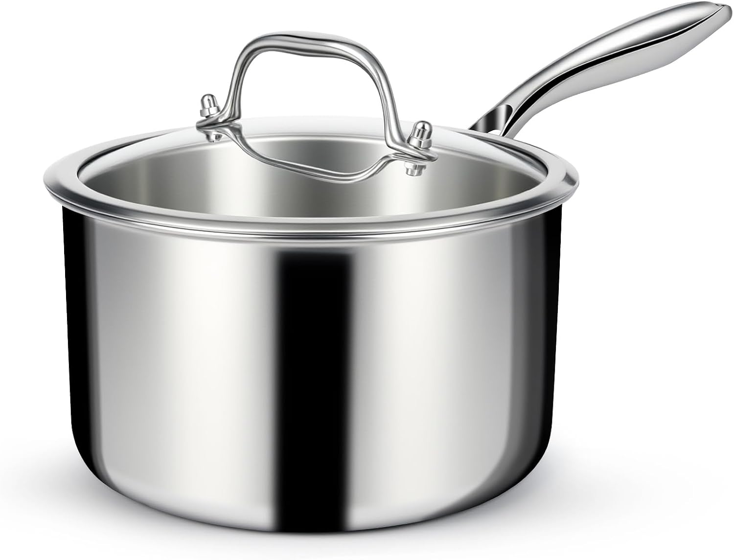 EWFEN 3 Ply Stainless Steel Saucepan with Lid, 3 Quart Multipurpose Cooking Pot, Stay-Cool Handle, Induction Oven Dishwasher Safe, 3 QT