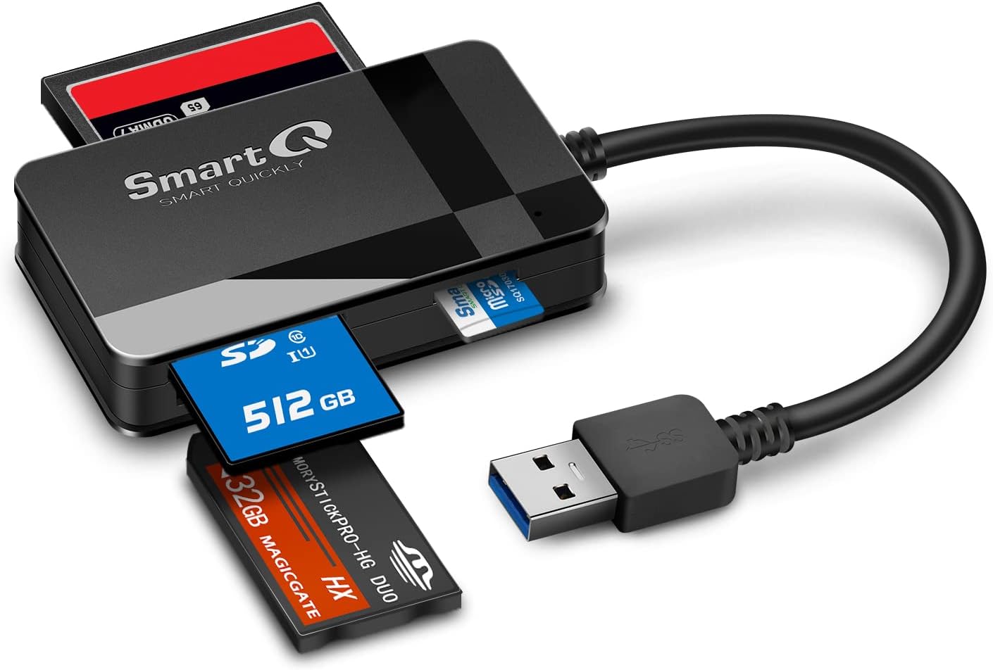 SmartQ C368 USB 3.0 Card Reader – Plug & Play, Compatible with Apple & Windows, Supports SD, Micro SD, MS, CF Cards