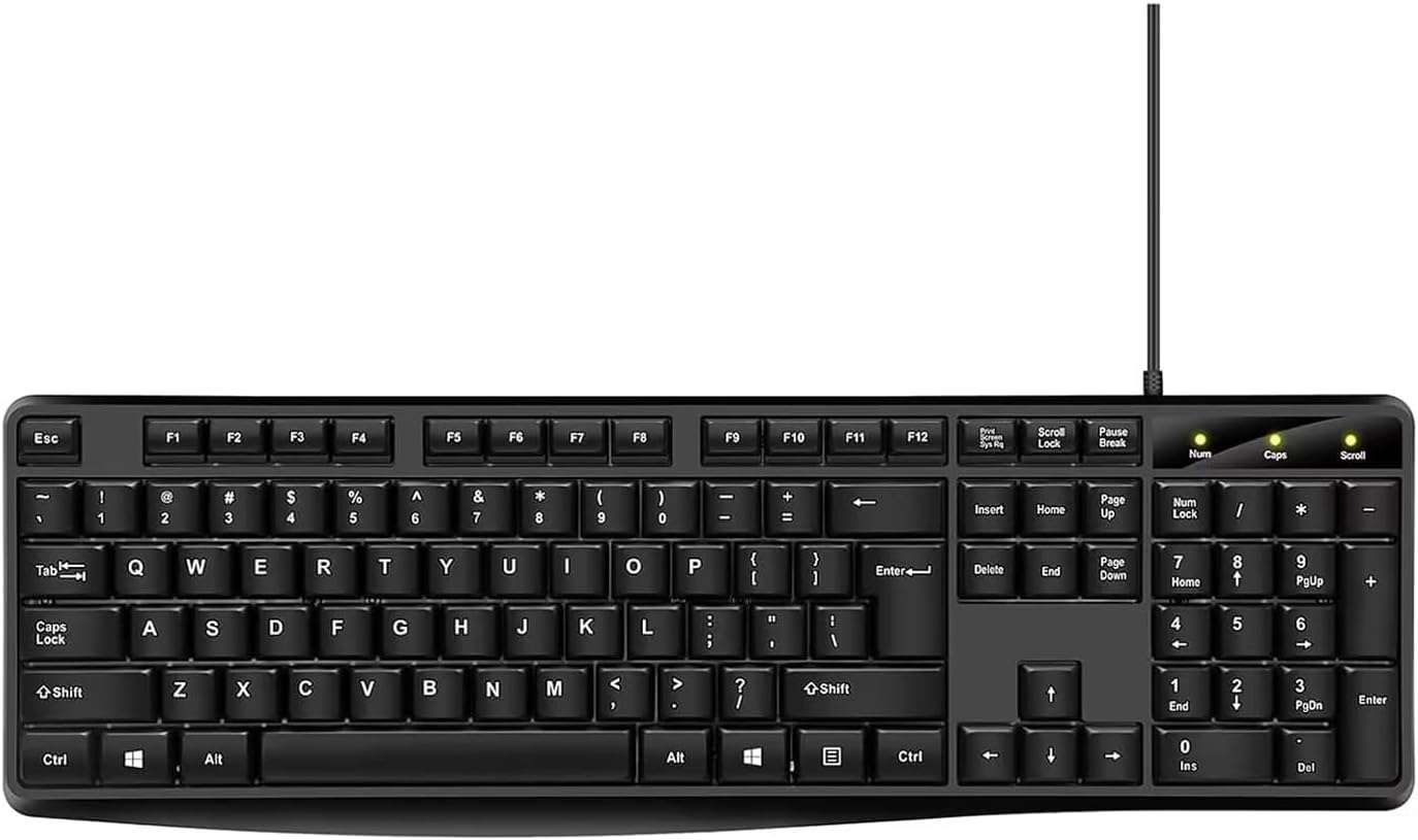 Wired Computer Keyboard, Plug Play USB, Large Number Pad, LED Indicators，Ergonomic, Foldable Stands,Anti-Wear Letters Full Size Keyboard,for Windows Mac PC Laptop-Black