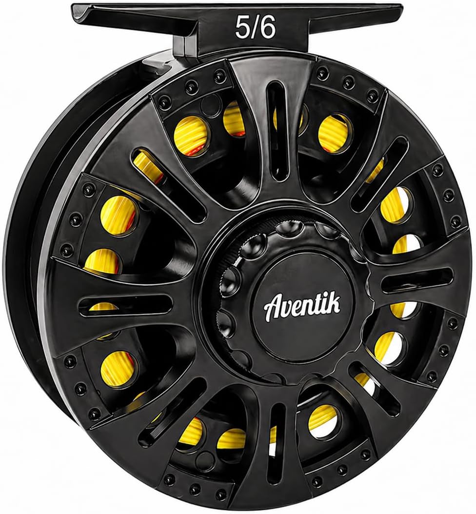 Aventik HVCE Graphite Fly Reel Center Drag System Classic III Graphite Large Arbor Sizes 3/4, 5/6, 7/8 Fly Fishing Reels