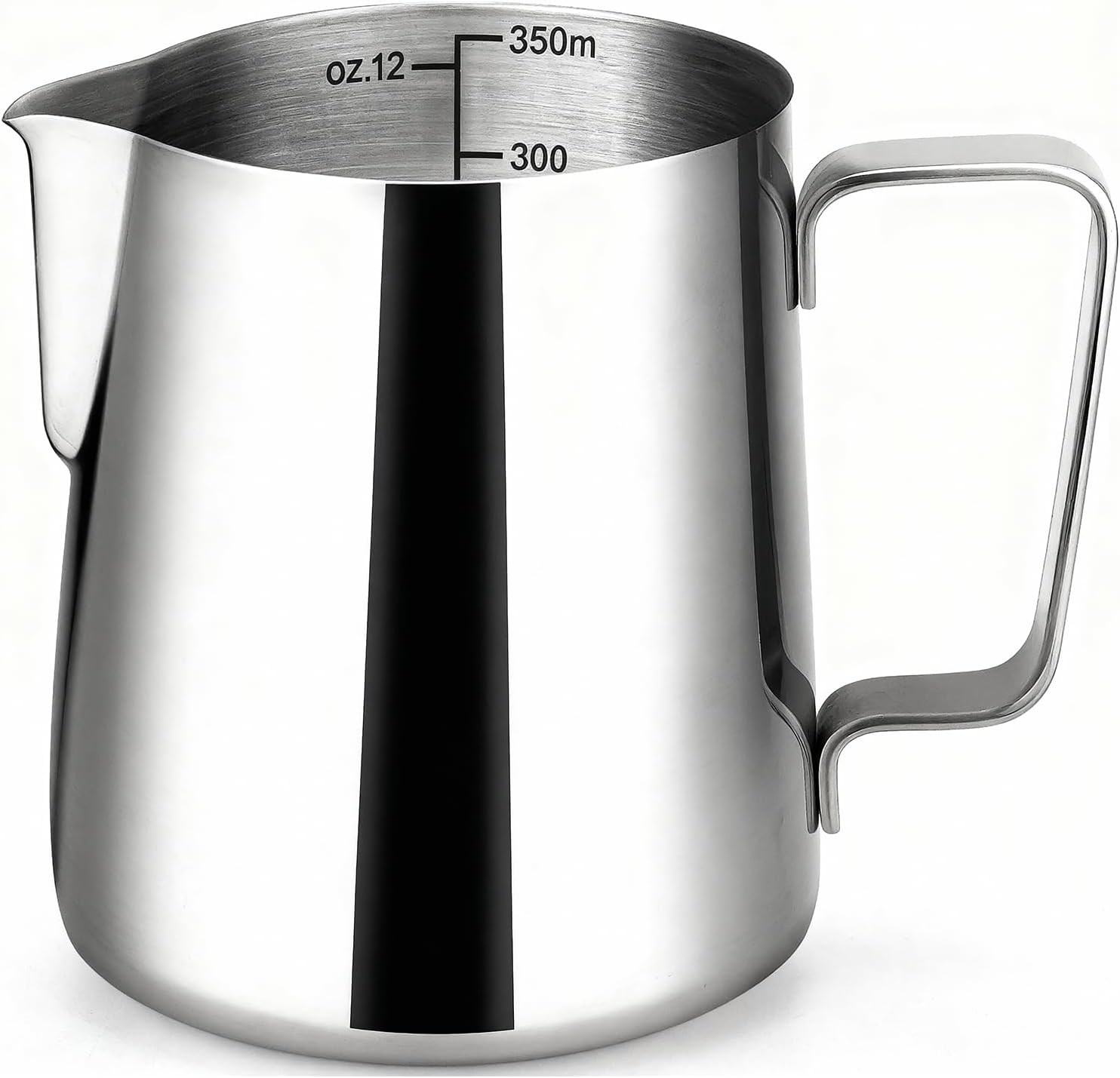 Milk Frothing Pitcher 12oz/350ml – Stainless Steel Steaming Cup for Espresso Machine, Latte Art Coffee Frother with Clear Measurement Marks, Drip-Free Spout, Heat-Resistant Handle – Barista Essential