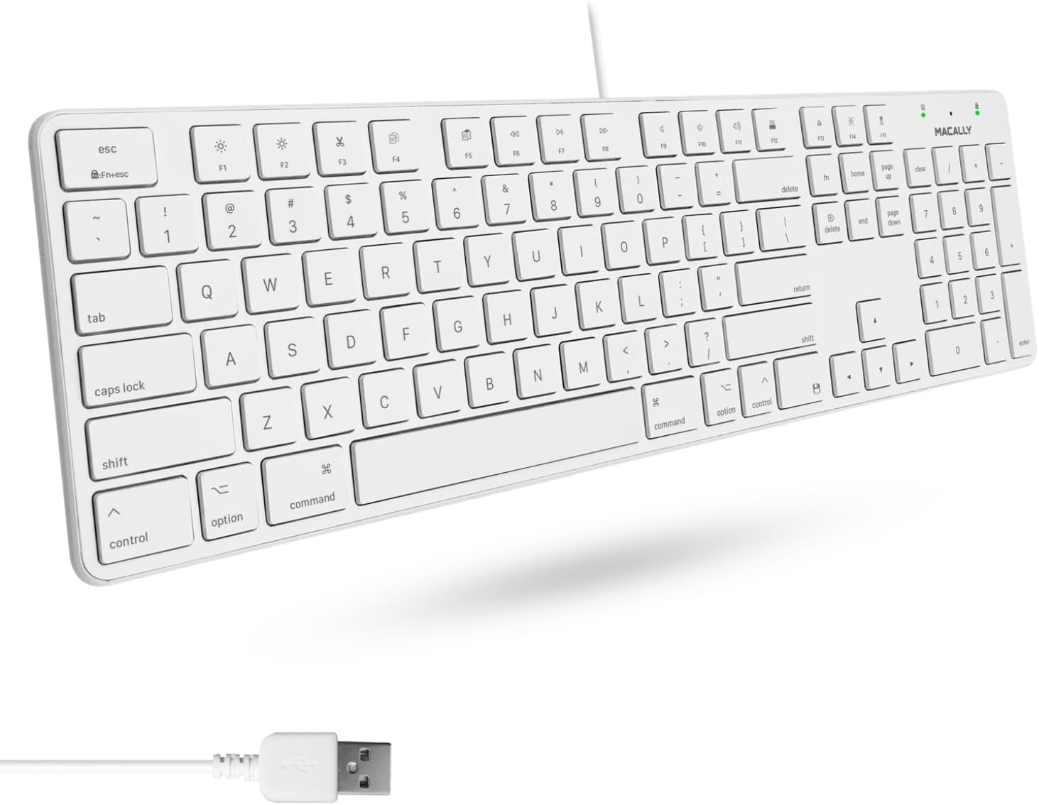 Macally Slim USB Wired Keyboard for Mac and Windows PC – Full Size 104 Key Layout & 16 Shortcut Keys – Scissor Keycaps for Smooth Typing – Mac Wired Keyboard with Numeric Keypad