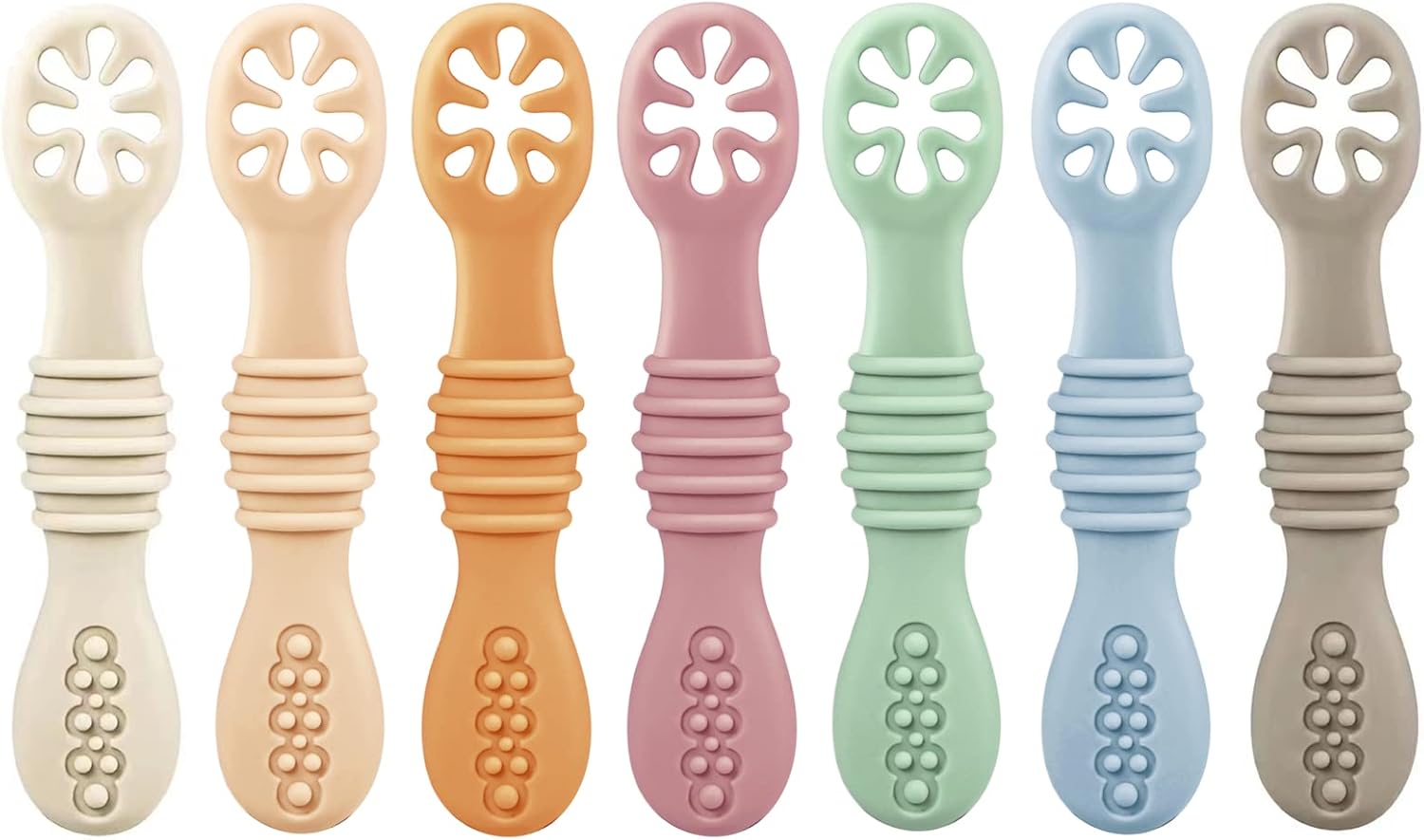 PandaEar 7 Pack Silicone Baby Feeding Spoon | Baby Led Weaning Supplies | Toddler Infant Feeding Spoon First Stage