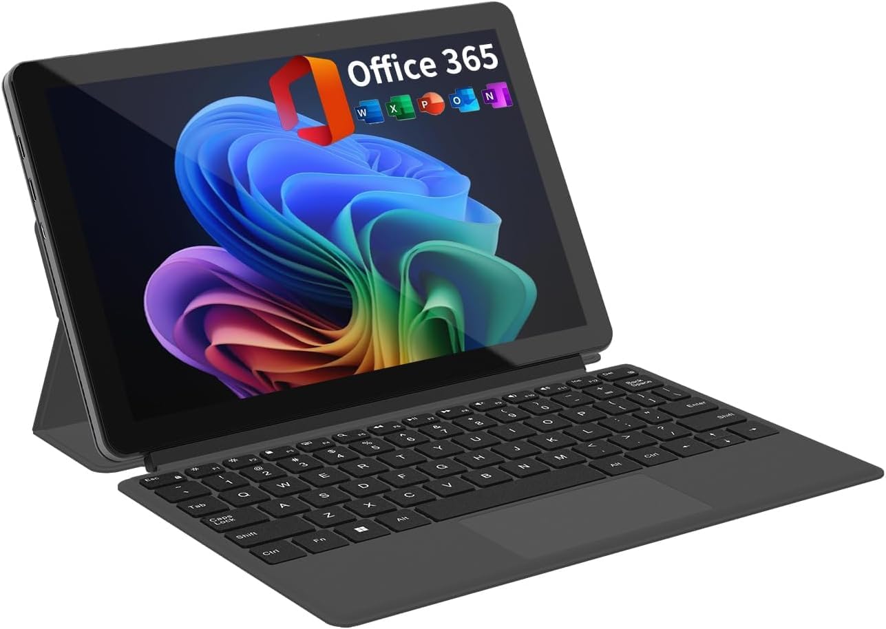2-in-1 Laptop/Tablet (2026), 10.1″ FHD IPS Touchscreen, 1-Year Office 365 | 12″ 2K FHD IPS Touchscreen, 12GB RAM 512GB SSD, 6500Y CPU, USB-C, 2 Speakers, Windows 11 Tablet for Home Office Students