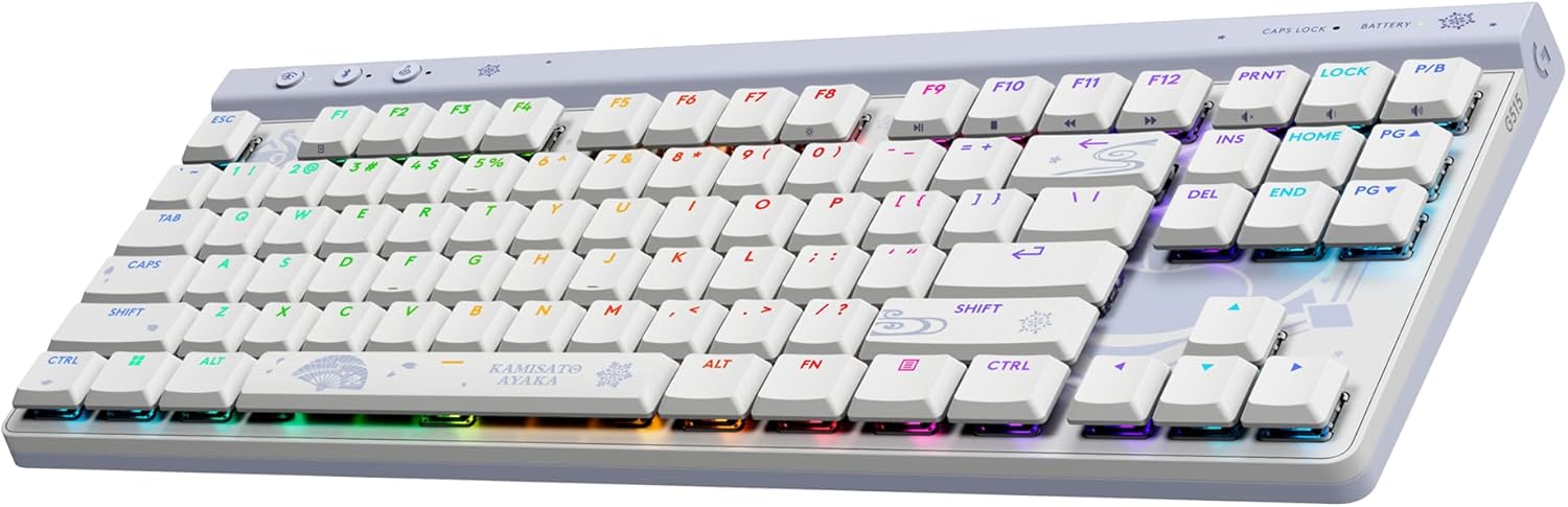 Logitech G515 Wireless Gaming Keyboard TKL, Low Profile, Kamisato Ayaka Special Edition, LIGHTSYNC RGB, Thin Tenkeyless Design, Double-Shot PBT Keycaps, Tactile Brown Mechanical Switches