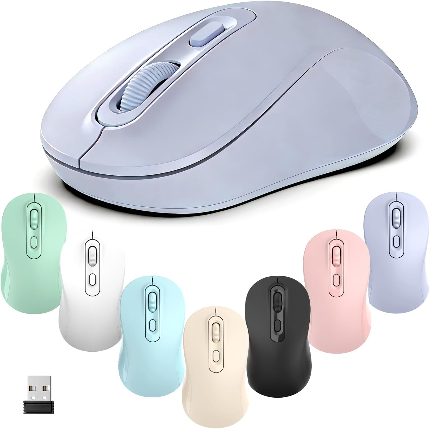 Wireless Mouse, 2026 New Model, Silent Click Ergonomic Design, Portable, 4 Buttons, Adjustable DPI (800/1200/1600), for Laptop/PC/Office (Violet)