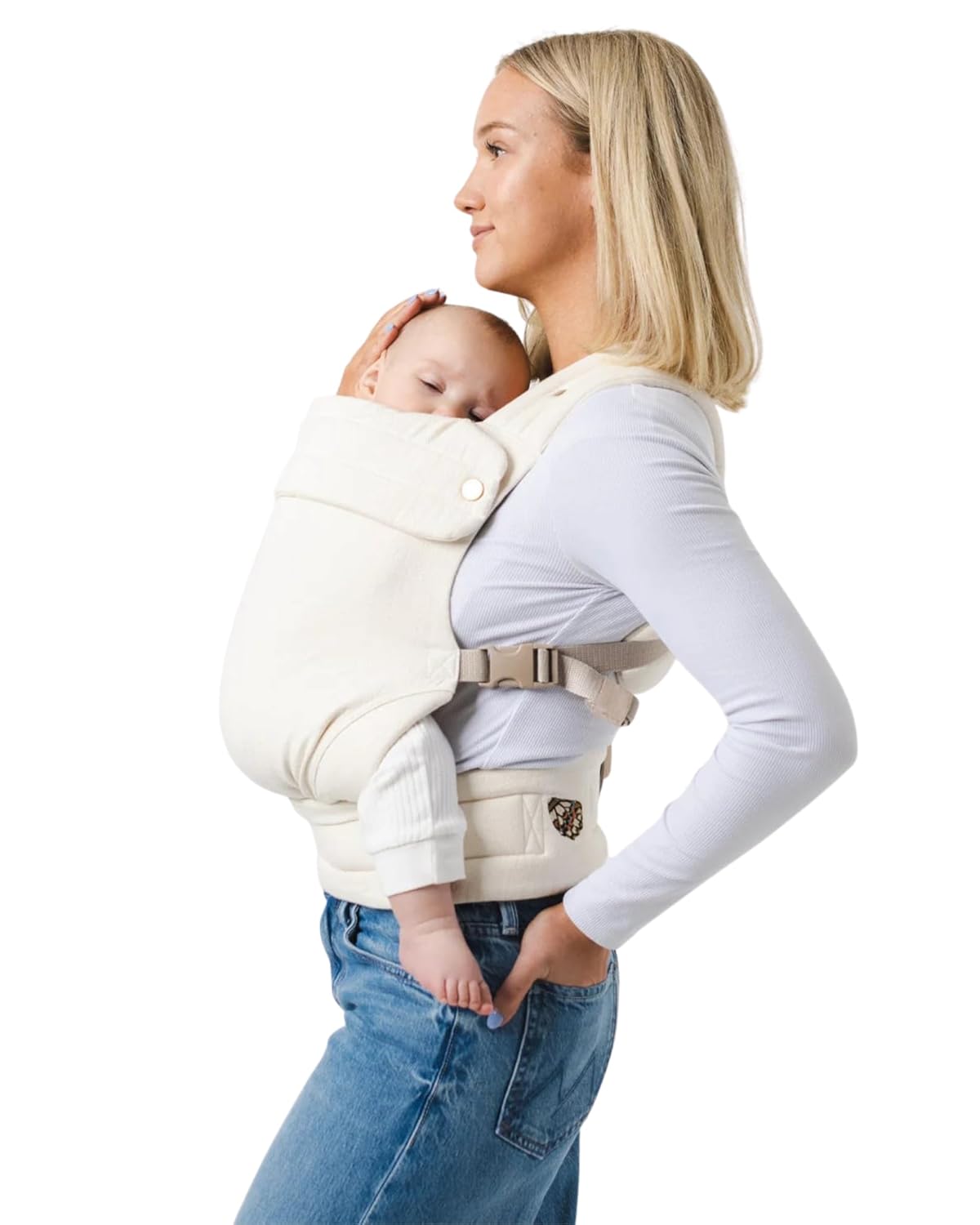 Mabē Monarch Ergonomic Baby Carrier – Premium Cotton Soft Structured Newborn to Toddler Carrier with Hip-Healthy Design, 3 Carry Positions (9-46 lbs), Lightweight & Breathable, (Ivory)