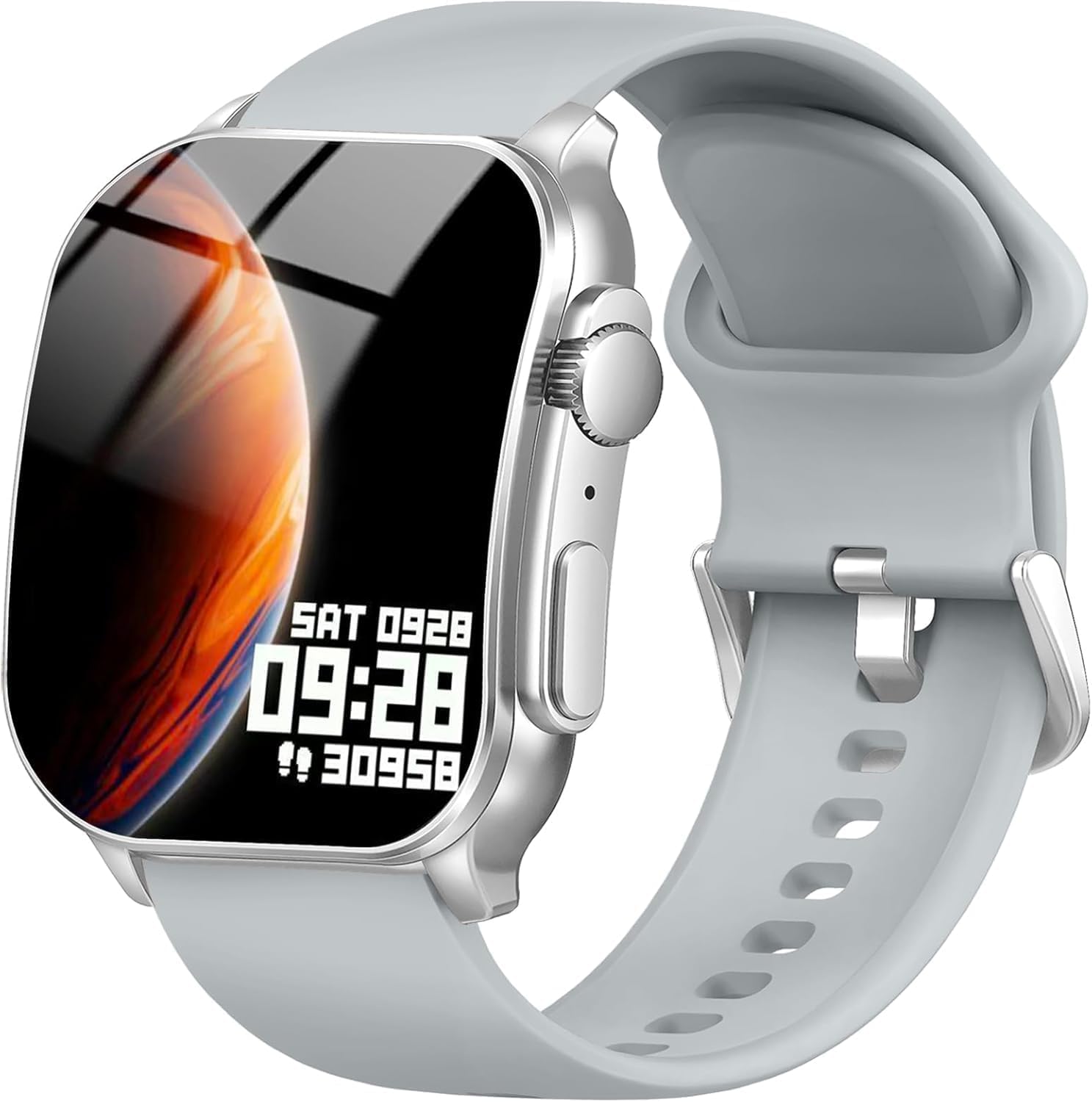 Smart Watch, 2.01″ AMOLED Curved HD Full Touch Screen, Compatible with iOS & Android for Daily Workout Business Gift, Fitness Tracker with 24/7 Heart Rate/Sleep Monitor, IP68 Waterproof Watch Gray