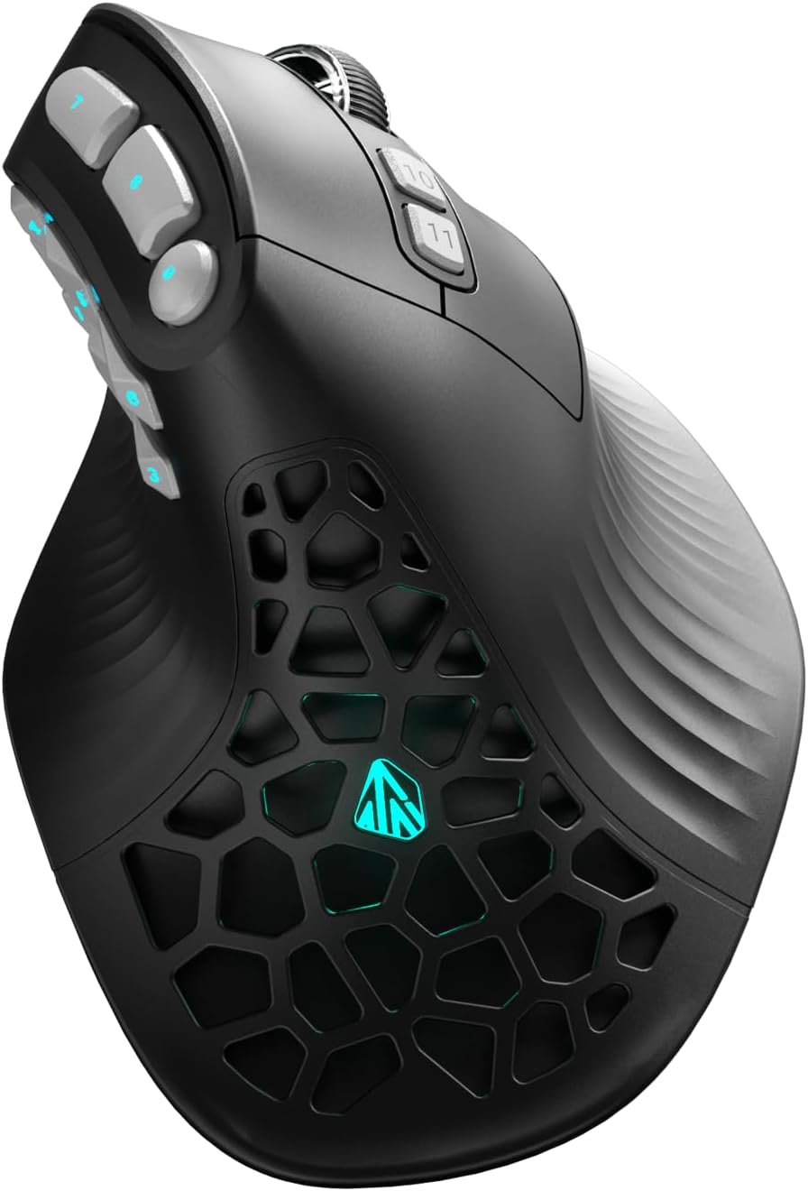 SOLAKAKA E9 PRO Vertical MMO Gaming Mouse with 8K Dongle- 36000 DPI PAW3395 Sensor,8,000Hz Polling Rate,Tri-Mode Ergonomic Wireless Mouse with 10 Side Buttons,RGB Mouse for PC/Mac – Black