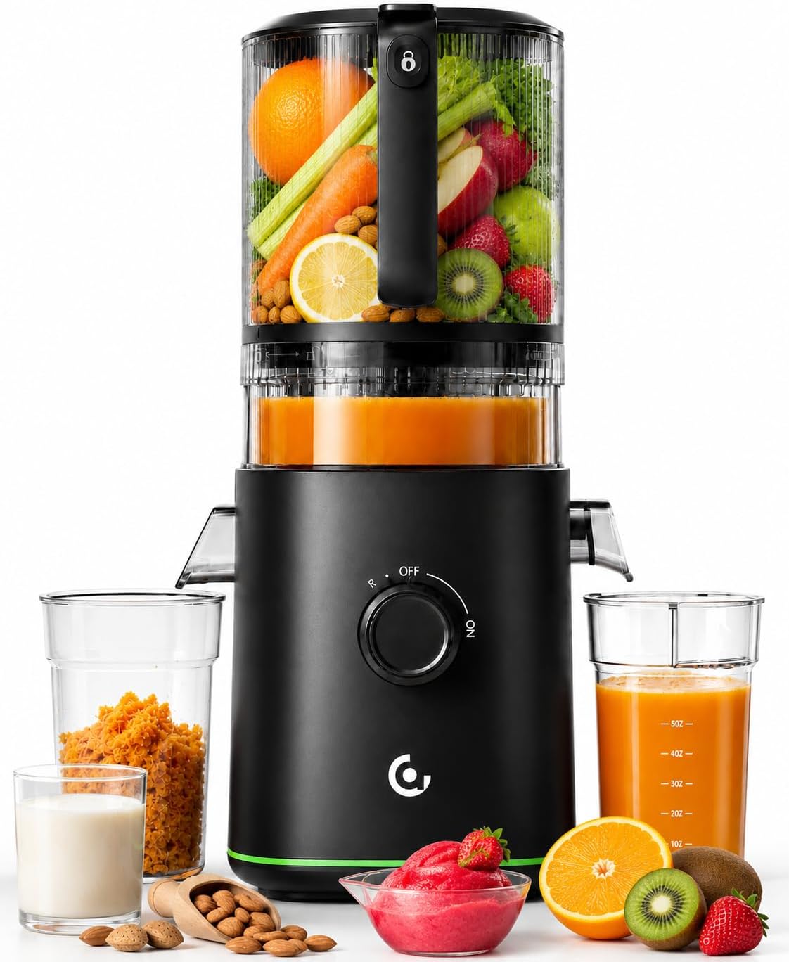 AMZCHEF 3-in-1 Cold Press Juicer, 6.5-Inch Wide Mouth Whole Fruit Juicers with Self-Feeding 100oz Hopper, Slow Masticating Juicer Machine for Juice, Nut Milk & Sorbet, High Yield, Easy Clean
