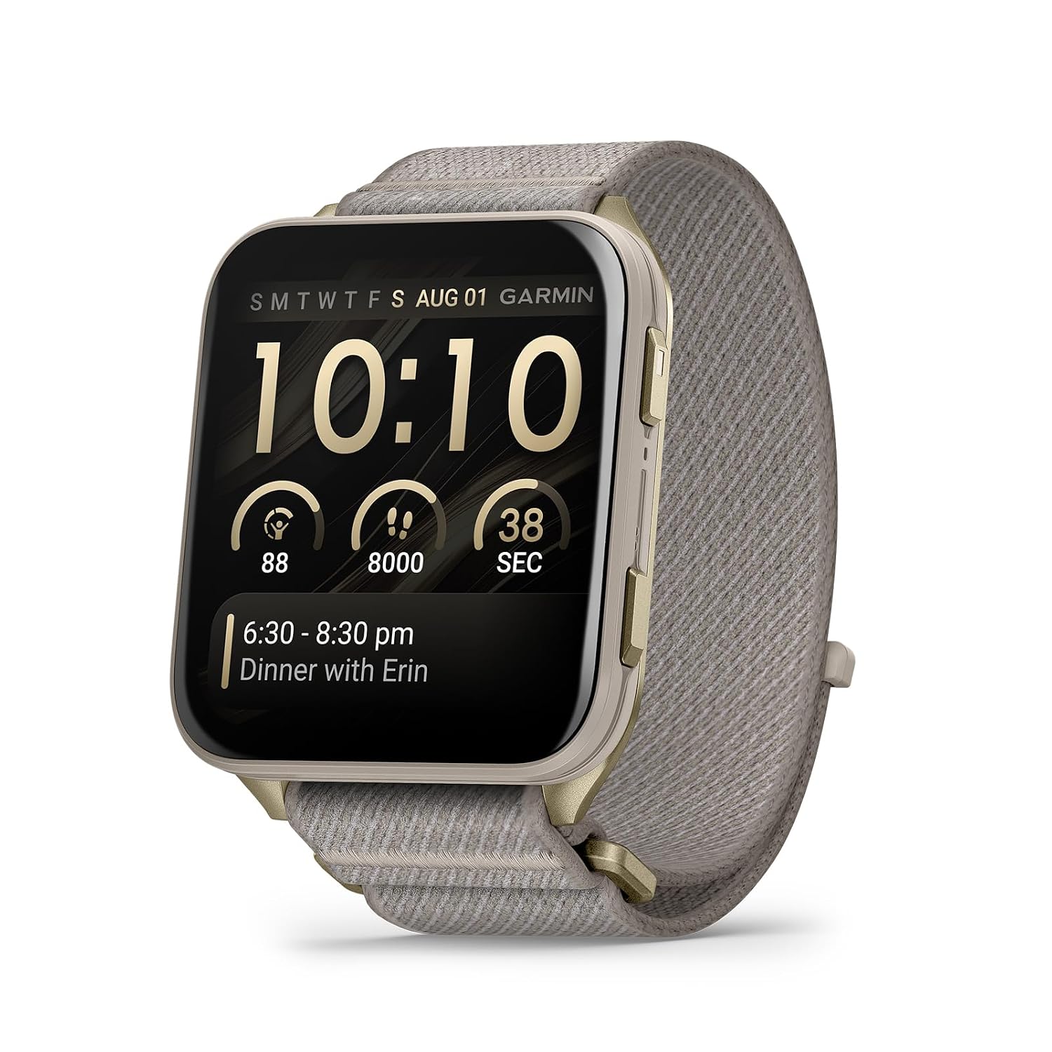 Garmin® Venu® X1, Thin and Lightweight GPS Smartwatch, AMOLED Display, Advanced Health and Fitness Features, Soft Gold with Titanium Caseback and French Gray ComfortFit Nylon Band | 2 Amoled Touchscreen, Multi-Gnss GPS, Sapphire Lens, Titanium Caseback, French Gray Nylon Band, Up to 8 Days Battery