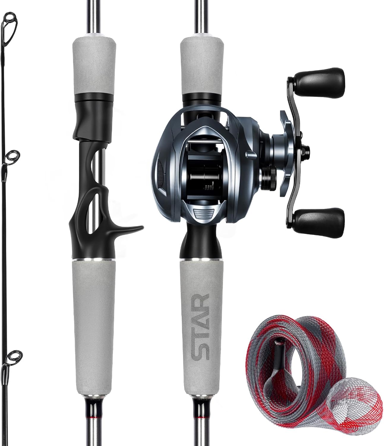 Ghosthorn Fishing Rod and Reel Combo Baitcaster Spinning Combo with EVA Handle Fishing Poles and Reels Combo with Fishing Rod Sleeve Fishing Pole Stainless Steel Guides Ceramic Rings for Men Women