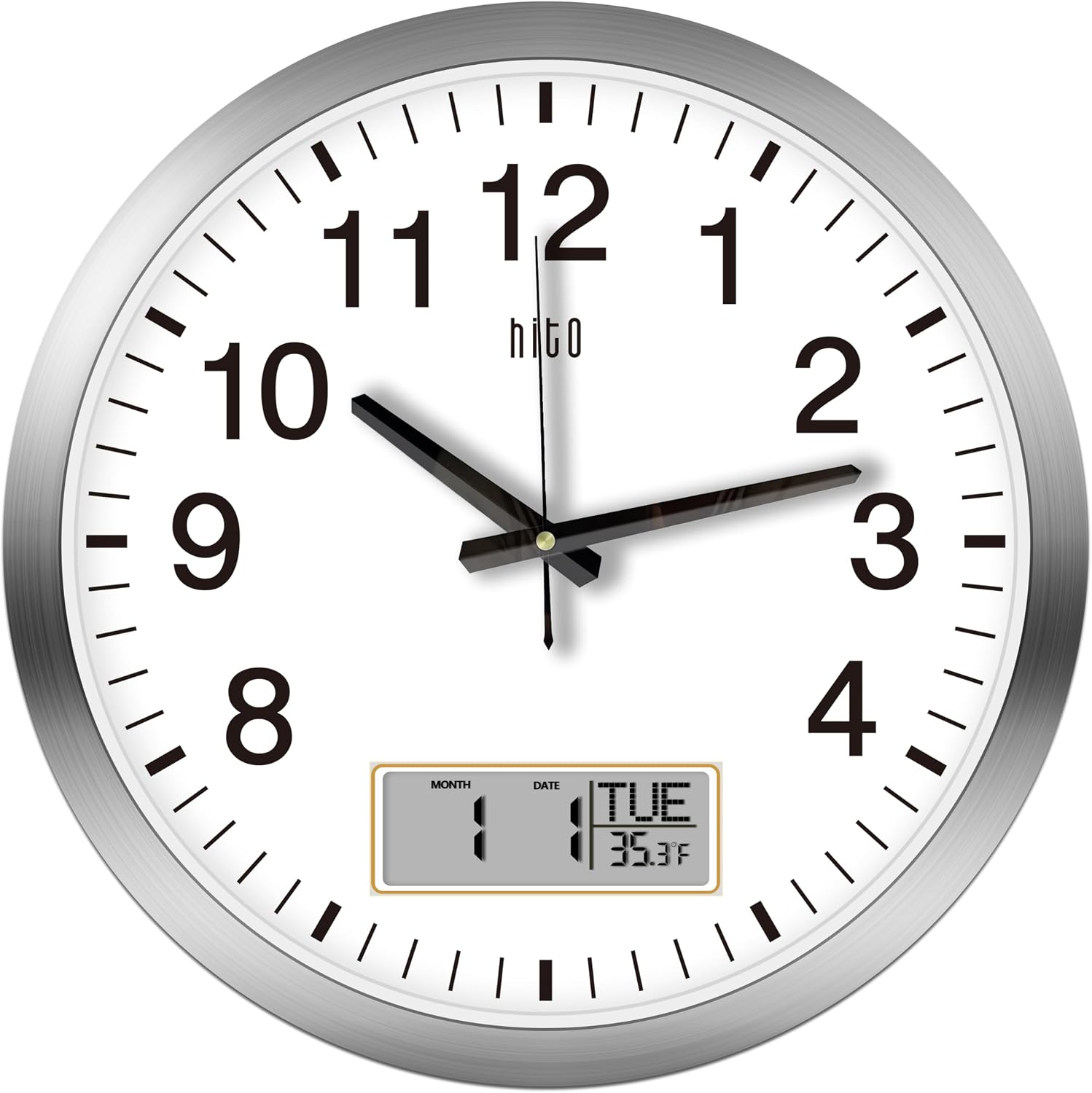 HITO 16 Inch Silent Wall Clock Battery Operated with Temperature and Date, Large Wall Clock for Living Room Decor, Office, Classroom, Bedroom