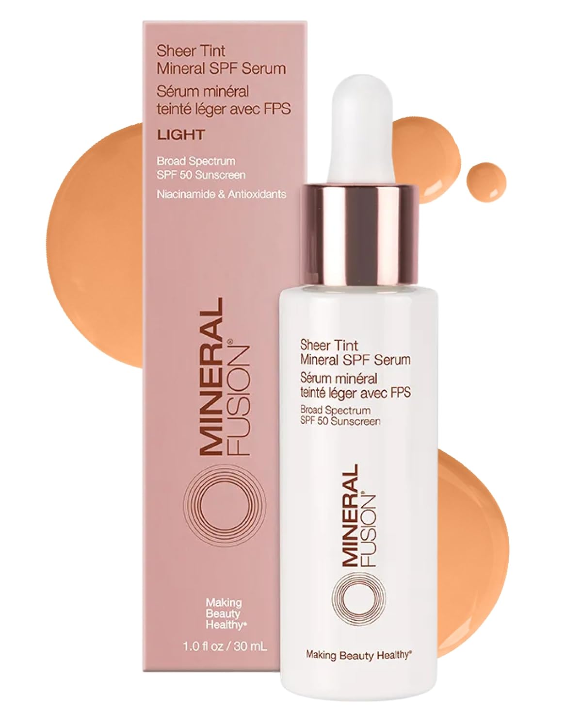 Mineral Fusion Sheer Tint Mineral SPF 50 Face Serum for Sensitive Skin – Tinted Broad Spectrum Sunscreen – Lightweight Dewy Coverage – Niacinamide and Vitamin E – 1 Fl Oz (Tan)