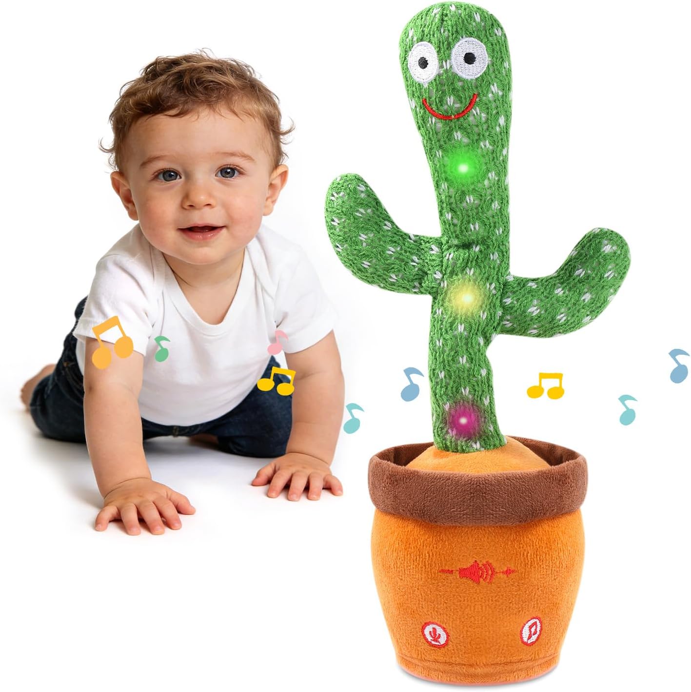 Dancing Talking Giraffe Toy, Stuffed Animal Baby Toy Repeating What You Say, Glowing Musical Giraffe Gifts for Toddlers and Babies, for Kids (Cactus)