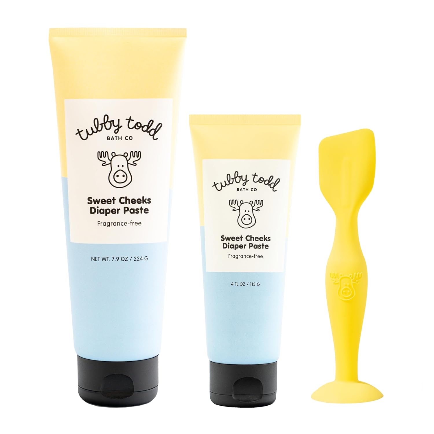 TUBBY TODD Sweet Cheeks Diaper Paste & Spatula – Diaper Rash Cream with 14% Zinc Oxide – Hypoallergenic – For Soothing and Protecting Sensitive Skin – 2 Pack, 4oz & 7.9oz