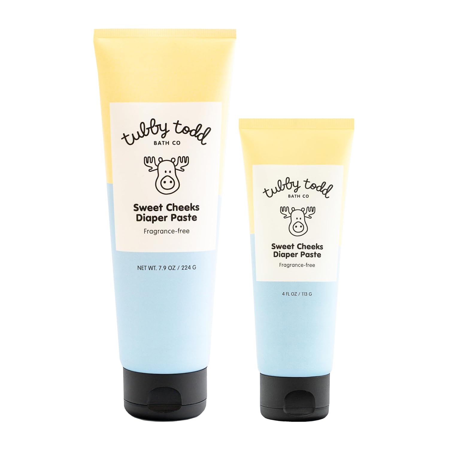 TUBBY TODD Sweet Cheeks Diaper Paste – Diaper Rash Cream with 14% Zinc Oxide – Hypoallergenic – For Soothing and Protecting Sensitive Skin – 2 Pack, 4oz & 7.9oz