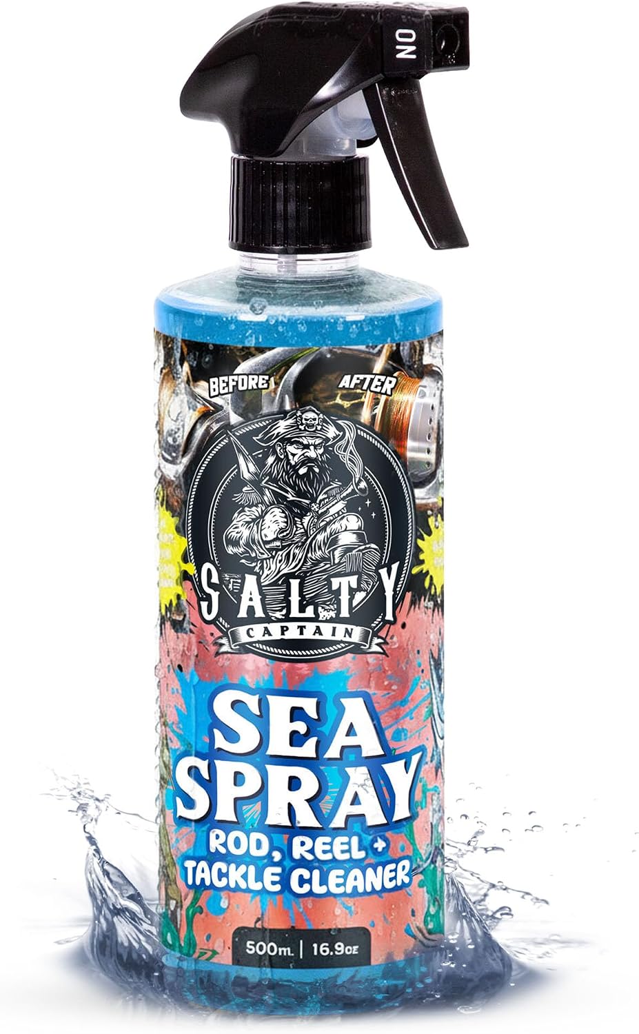 Salty Captain Sea Spray – Fishing Reel Cleaner Spray 500ml – Salt Remover for Rods, Reels & Tackle – Prevents Rust & Corrosion – Easy Reel Cleaning Kit, Extends Gear Life, Fast & Easy Cleaning