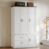 ANCTOR Freestanding Wardrobe Closet 70.6″ H, Tall Armoire Wardrobe Closet 3 Doors with Hanging Rod, Drawers, Adjustable Cube Shelves and a Closed Cabinet Organizer Modern Bedroom Clothes Cabinet