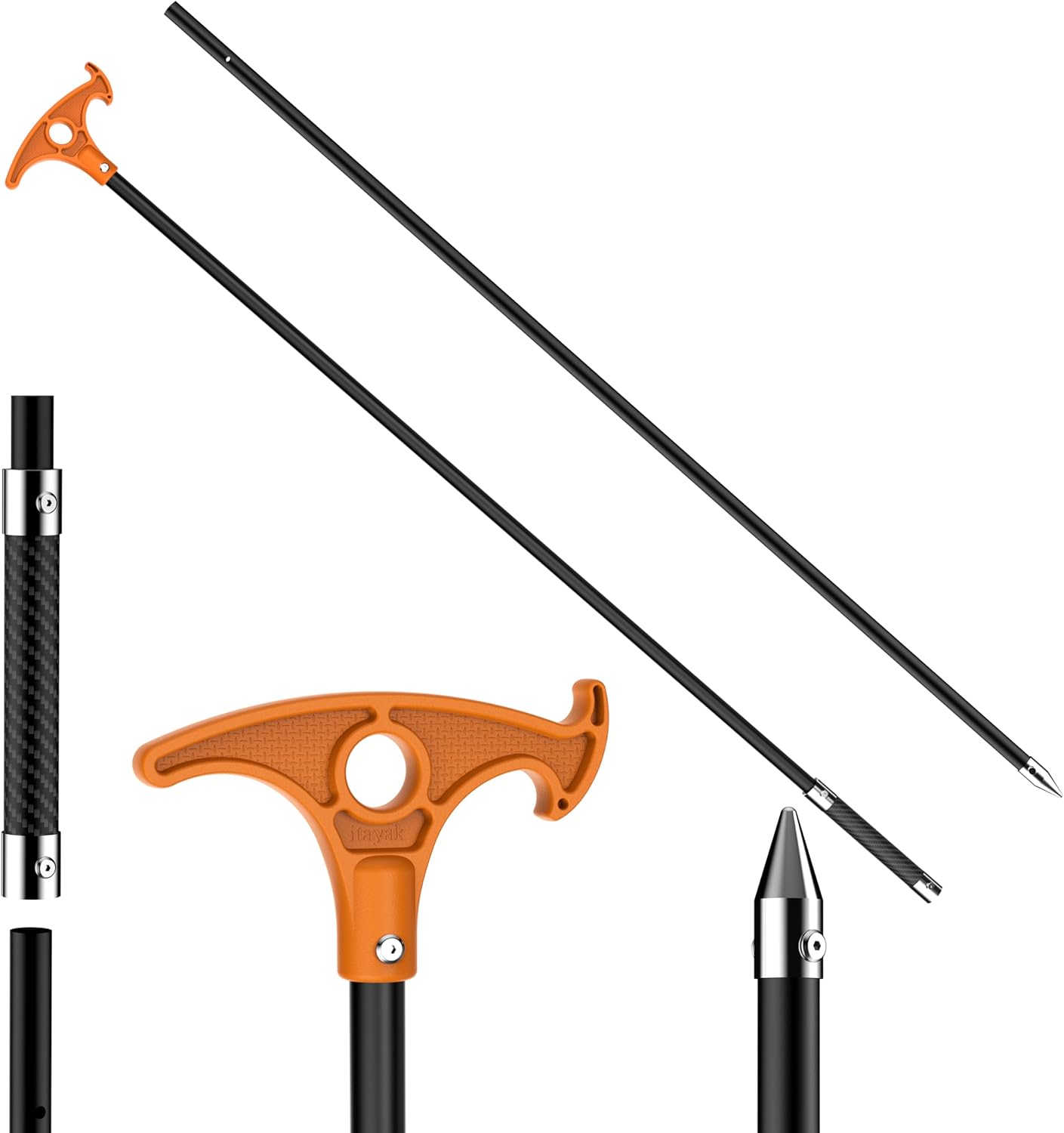itayak 8.39’/12.3′ Shallow Water Anchor Pole (Gloves Included) | Solid Fiberglass, Hook-Handle, 316 Stainless Tip, Mud Anchor Pole for Fishing Kayak