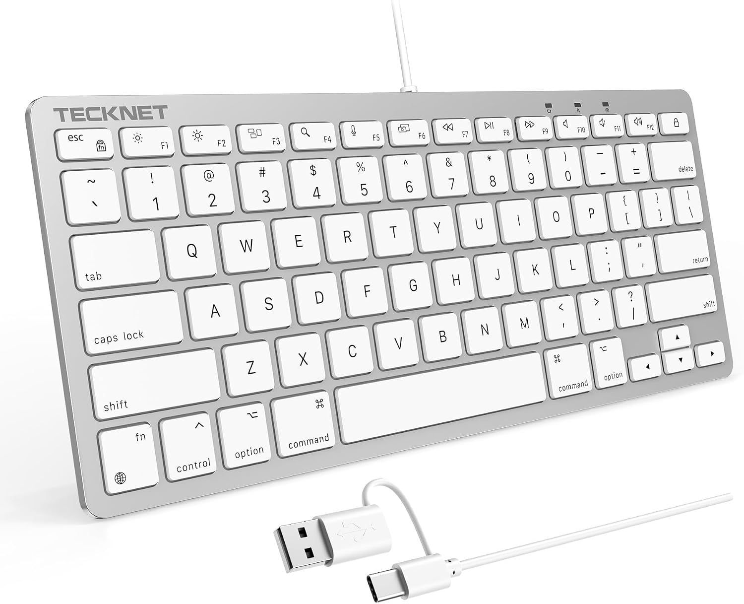 TECKNET Wired Keyboard for MacOS Devices with Dual Interface, Slim Mac Keyboard, Comfortable Ergonomic Typing Angle & Stable Connection for PC/Laptop, Compatible with MacBook, iMac, Mac mini/Pro