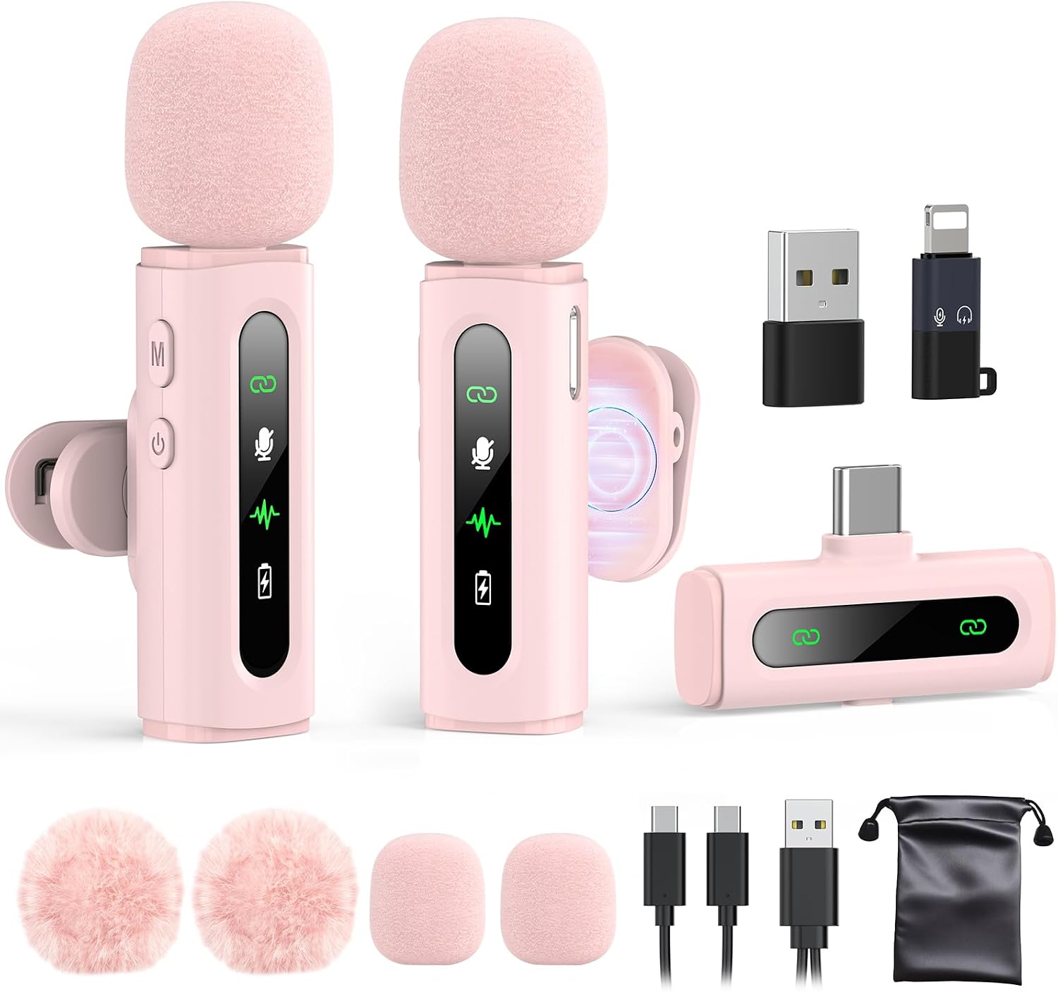 USB C Lavalier Microphone Wireless Mini Mic for Type-C Android Phone/Tablet/PC Video Recording Clip-on Mics with Rotatable Clip&Denoise Recording, Ideal for Vlog Tiktok Youtube Content Creator, Pink