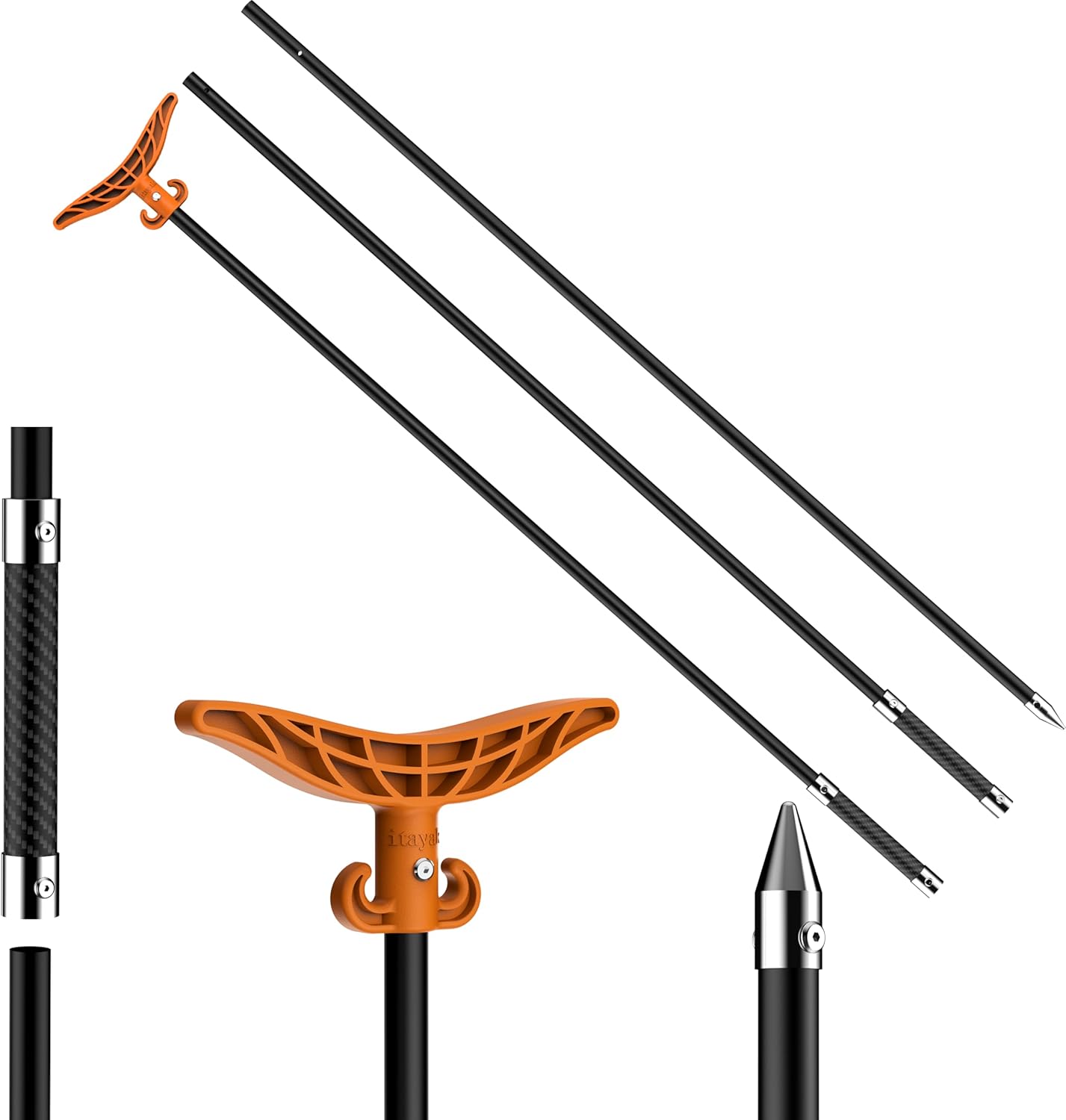 itayak 8.63’/12.3′ Shallow Water Anchor Pole with T-Handle, Solid Fiberglass Reinforced Polyamide66, Mud Anchor Pole for Boat, Fishing Kayak (Gloves Included)