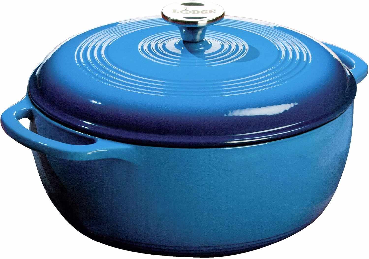 Lodge Essential Enamel Cast Iron Dutch Oven 6 Quarts – Perfect for Bread Baking, Braising, Marinating & Slow Cooking, Features Moisture-Sealing Lid & Dual Handles, Kitchen Essentials, Caribbean Blue