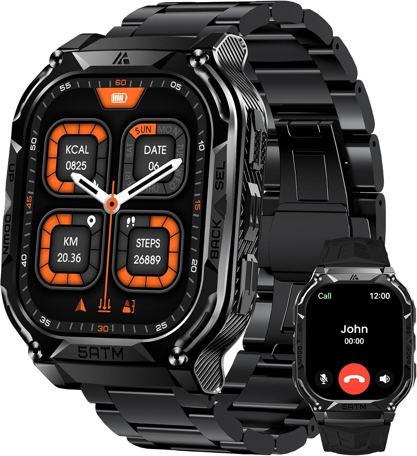 AMAZTIM Smart Watch with GPS – Rugged Outdoor Fitness Watch, 170+ Sports Modes, 5 ATM & IP69K, 15 Days Battery, 1.96″ AMOLED, Bluetooth Call, for Android & iOS (Includes Silicone & Steel Bands)